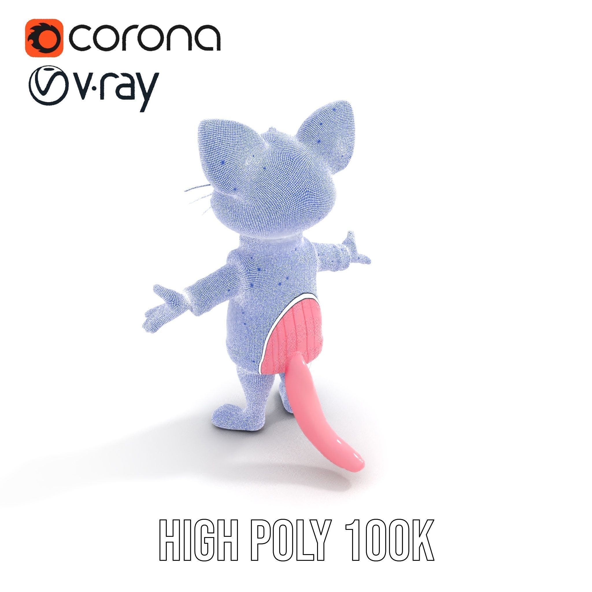 Adorable Pink Cat Character Rigged and Animated in Sweater Low-poly 3D model_34