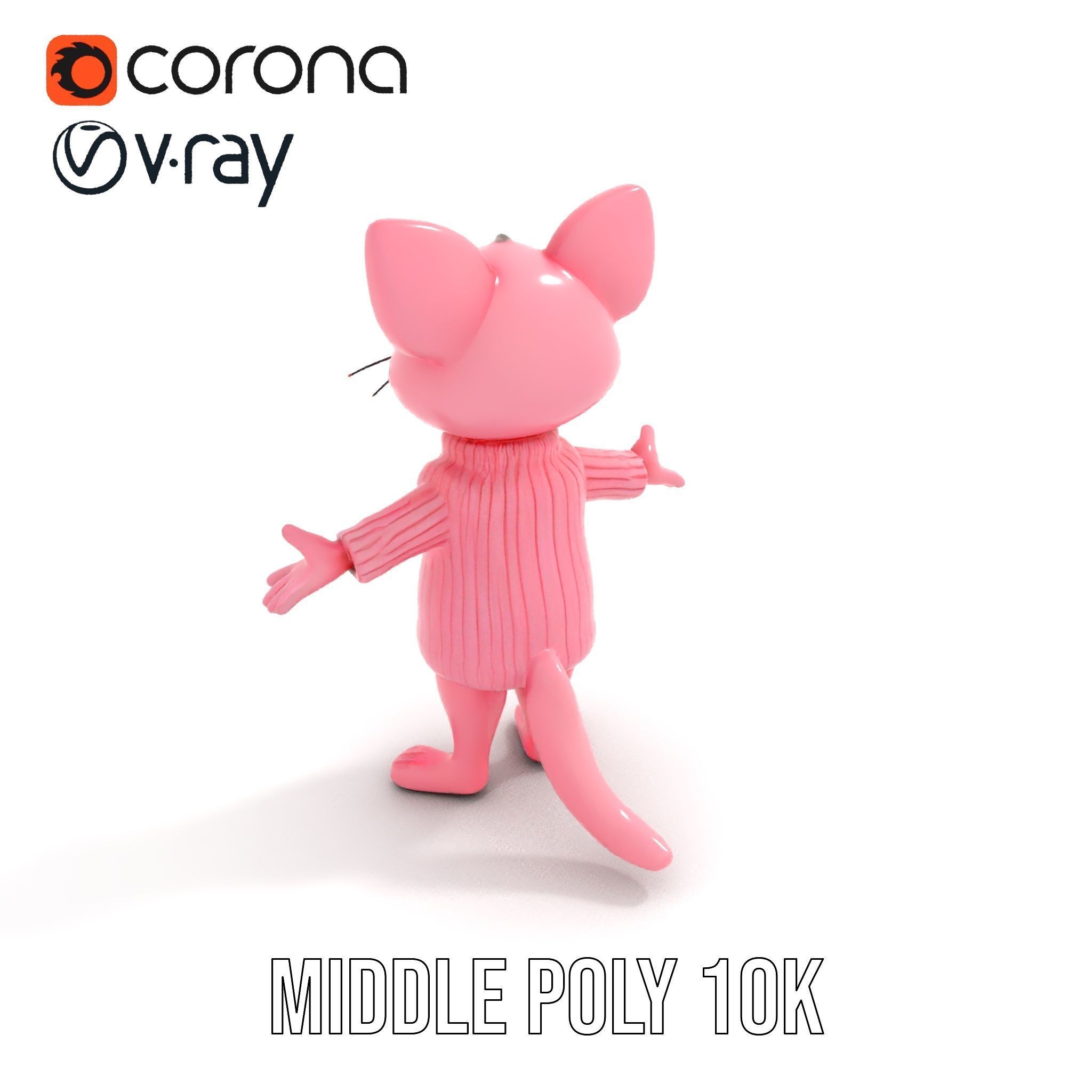 Adorable Pink Cat Character Rigged and Animated in Sweater Low-poly 3D model_14