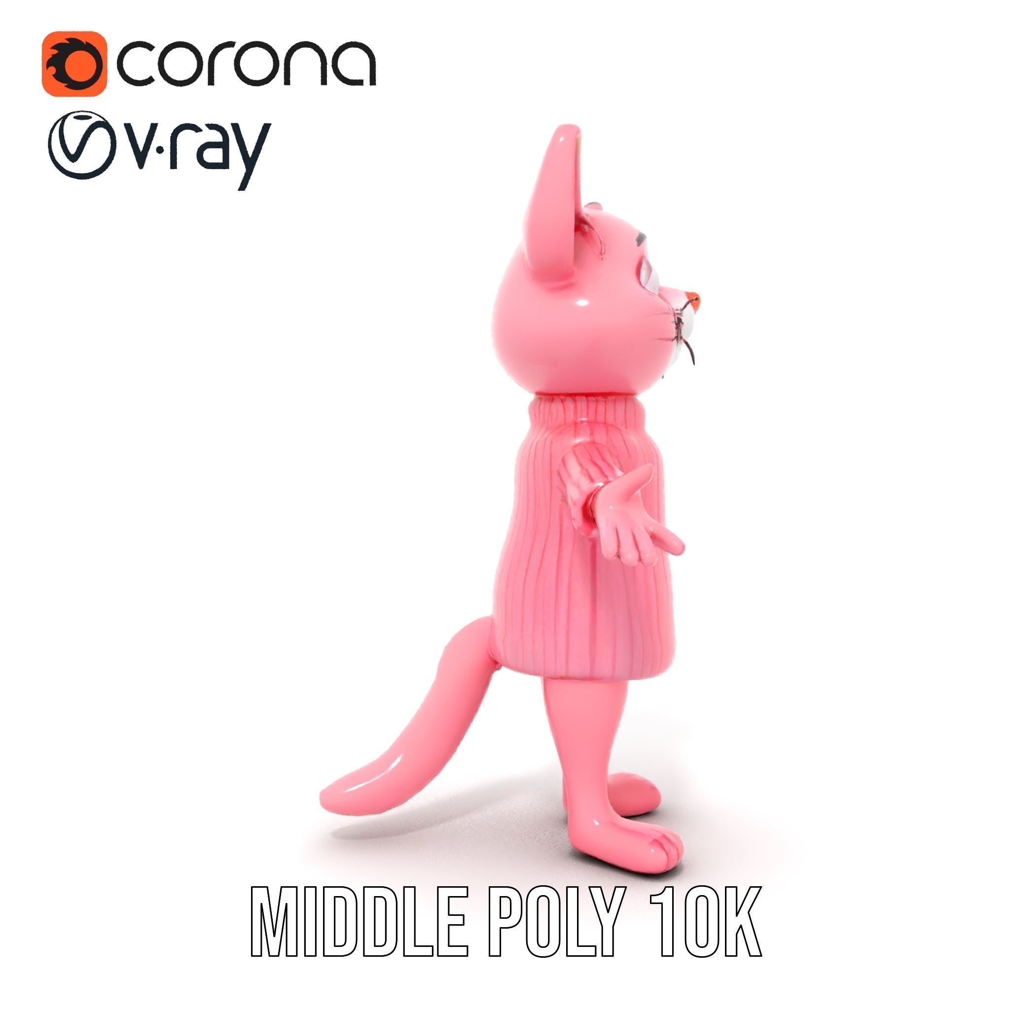 Adorable Pink Cat Character Rigged and Animated in Sweater Low-poly 3D model_30