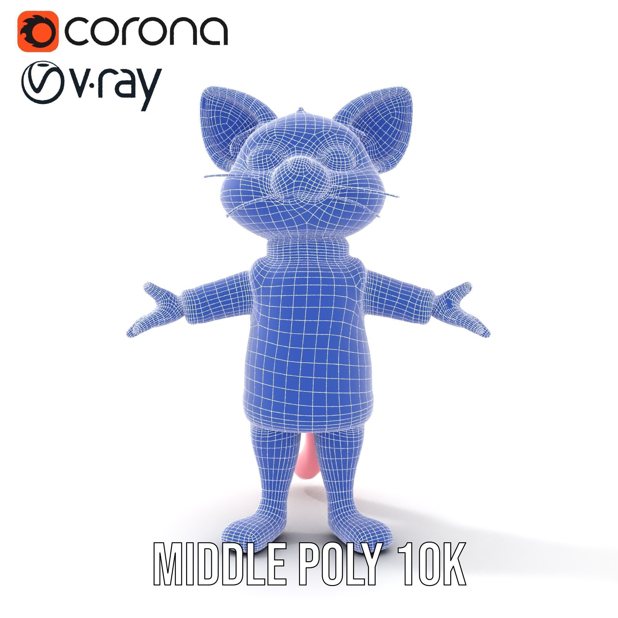 Adorable Pink Cat Character Rigged and Animated in Sweater Low-poly 3D model_33