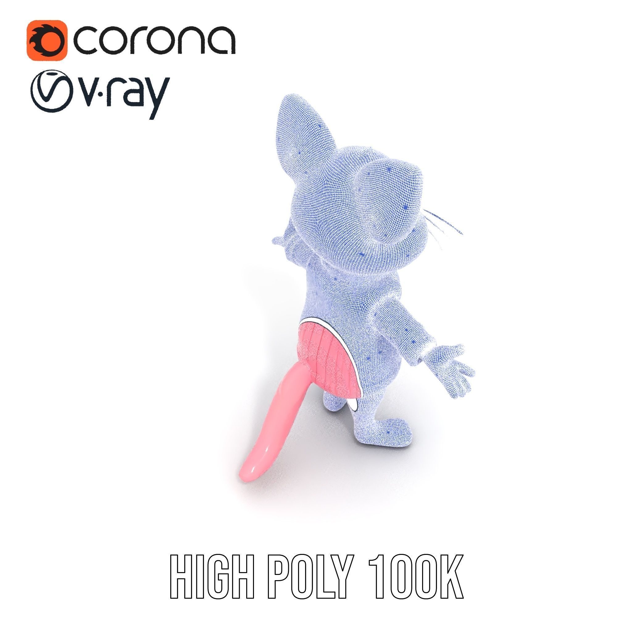 Adorable Pink Cat Character Rigged and Animated in Sweater Low-poly 3D model_32