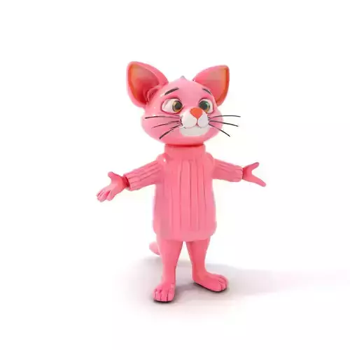 Adorable Pink Cat Character Rigged and Animated in Sweater Low-poly 3D model