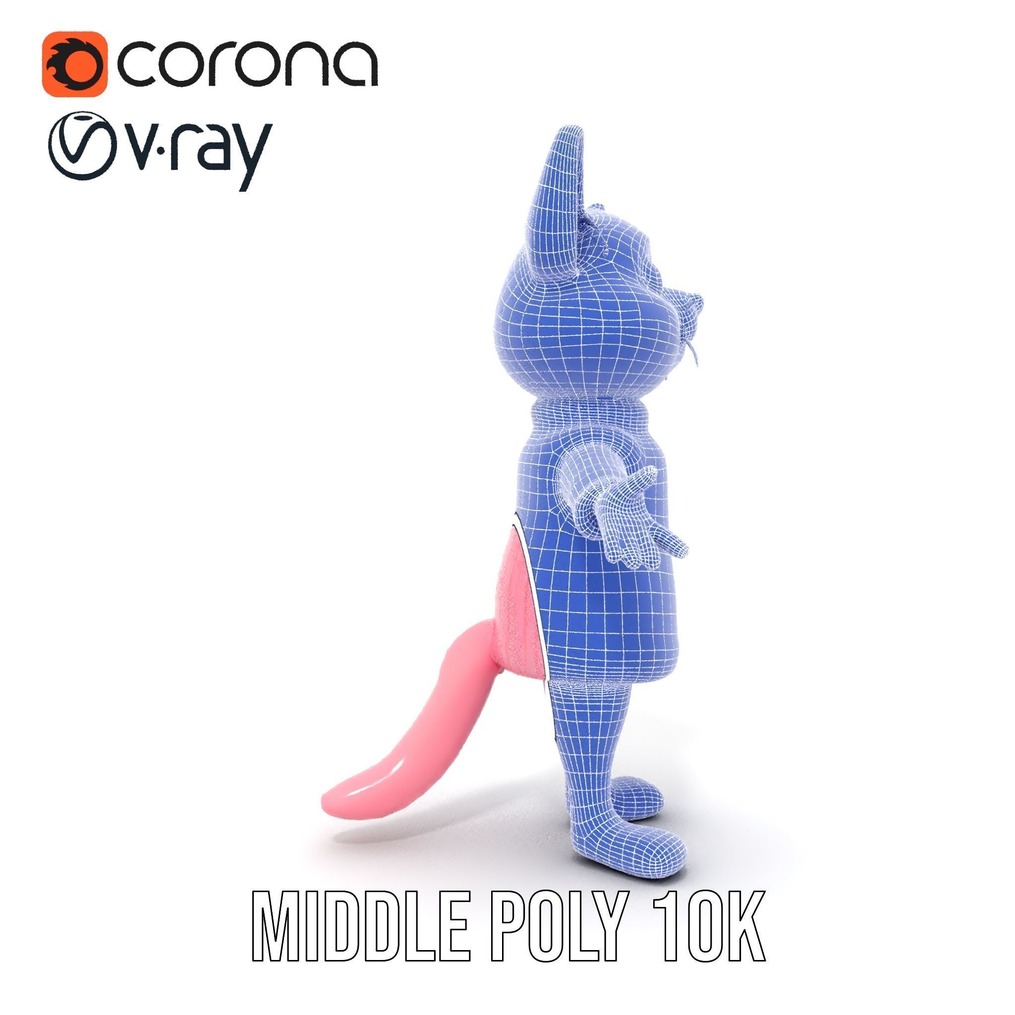 Adorable Pink Cat Character Rigged and Animated in Sweater Low-poly 3D model_27