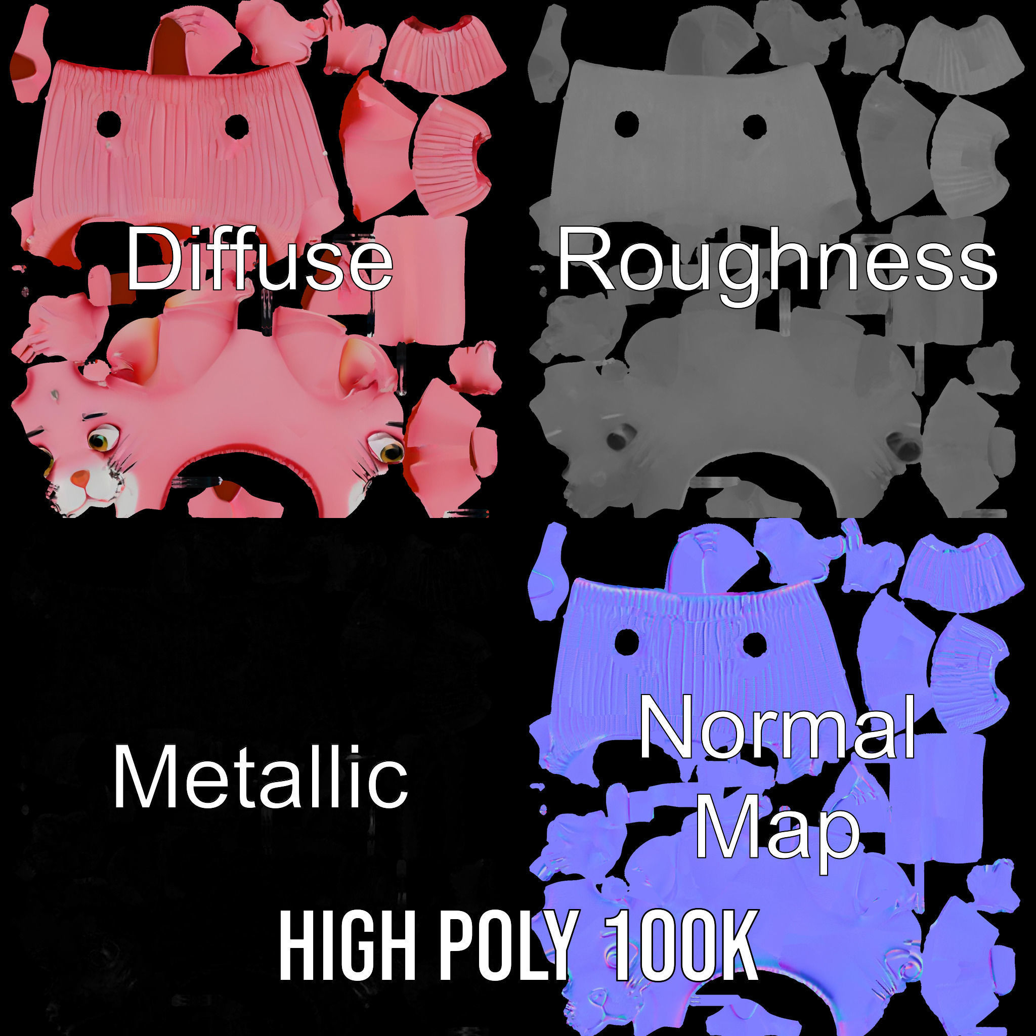 Adorable Pink Cat Character Rigged and Animated in Sweater Low-poly 3D model_4