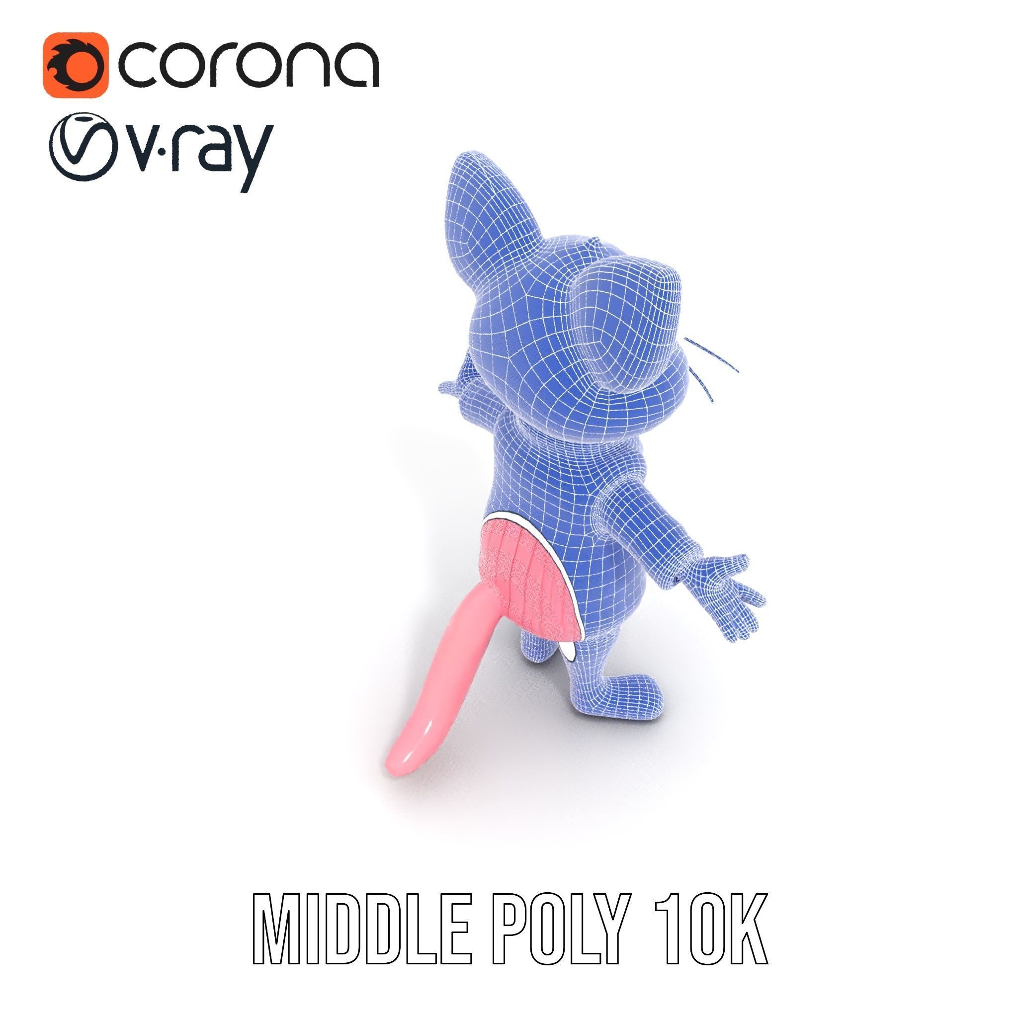 Adorable Pink Cat Character Rigged and Animated in Sweater Low-poly 3D model_35