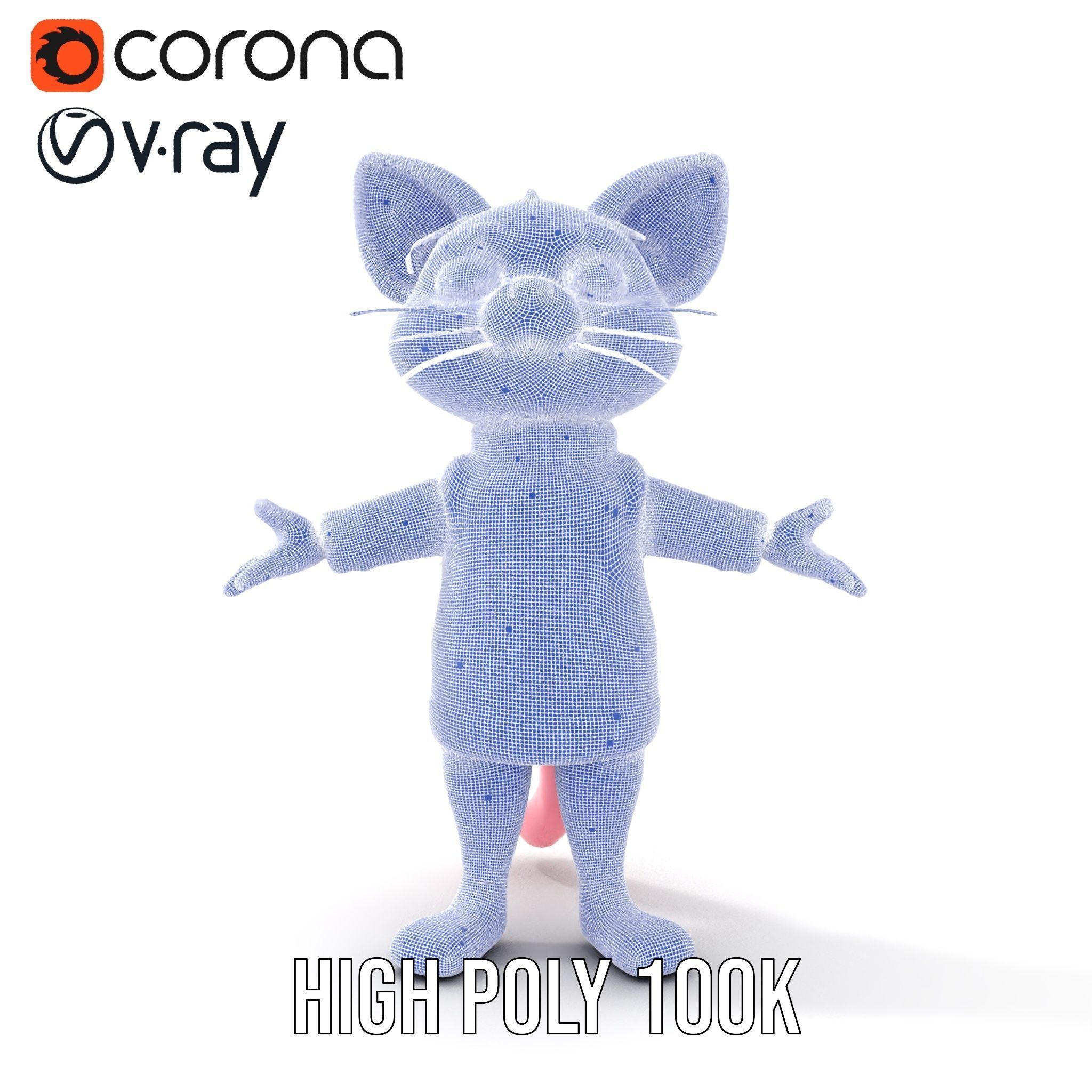 Adorable Pink Cat Character Rigged and Animated in Sweater Low-poly 3D model_37