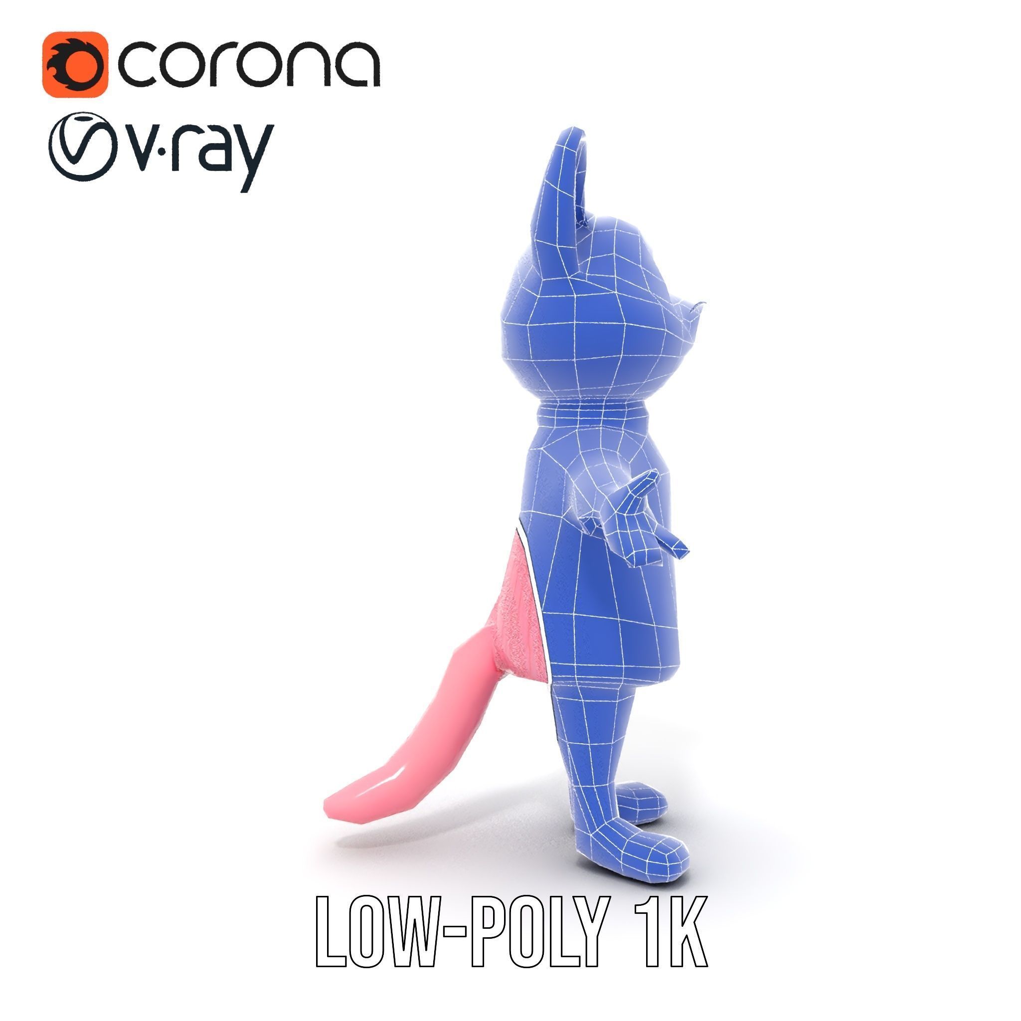 Adorable Pink Cat Character Rigged and Animated in Sweater Low-poly 3D model_15