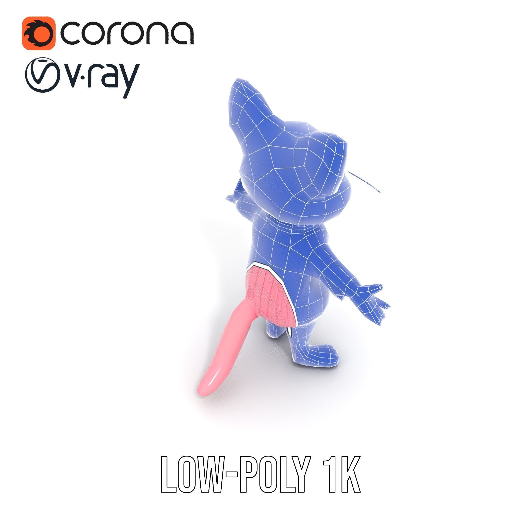 Adorable Pink Cat Character Rigged and Animated in Sweater Low-poly 3D model_28