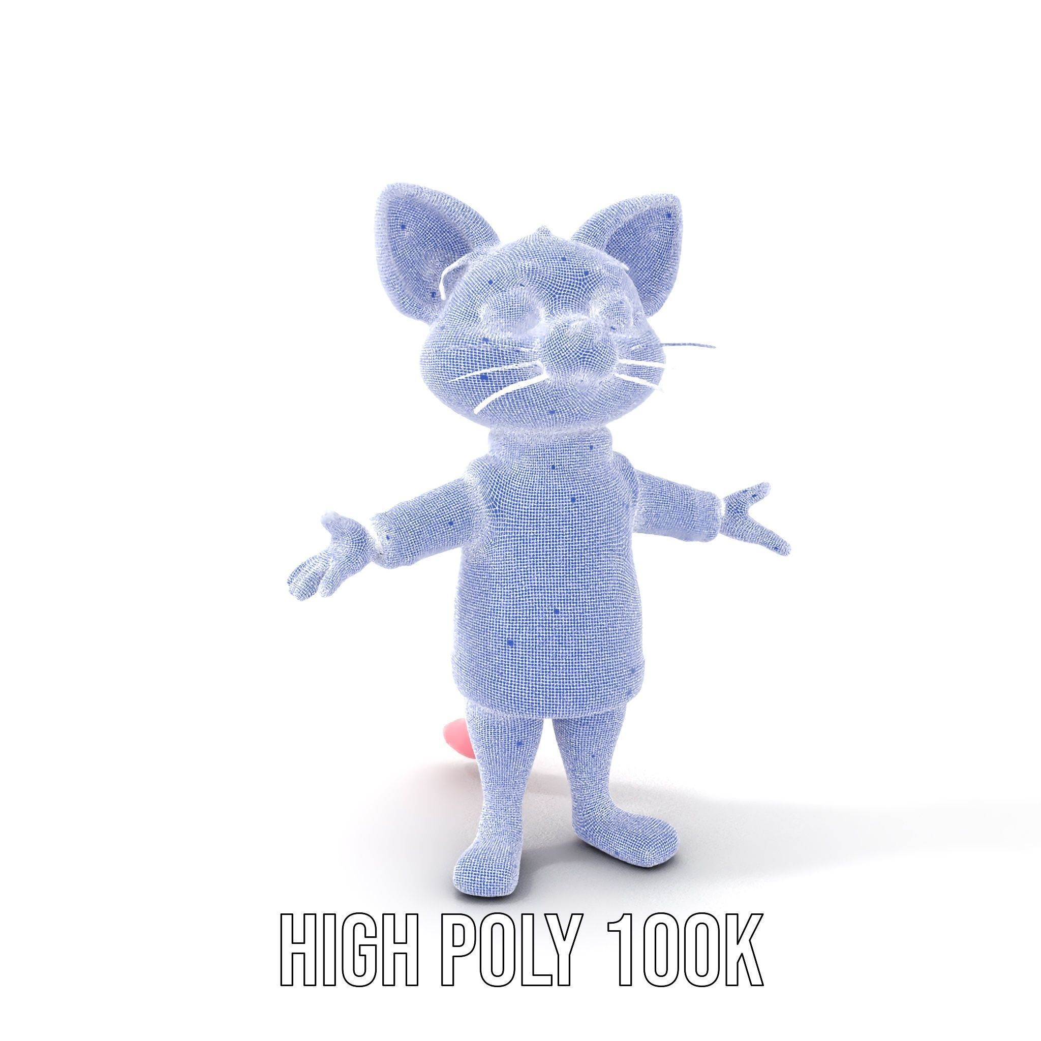 Adorable Pink Cat Character Rigged and Animated in Sweater Low-poly 3D model_5
