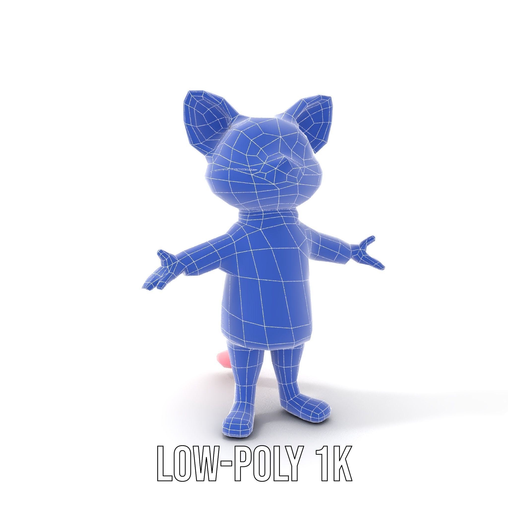 Adorable Pink Cat Character Rigged and Animated in Sweater Low-poly 3D model_17