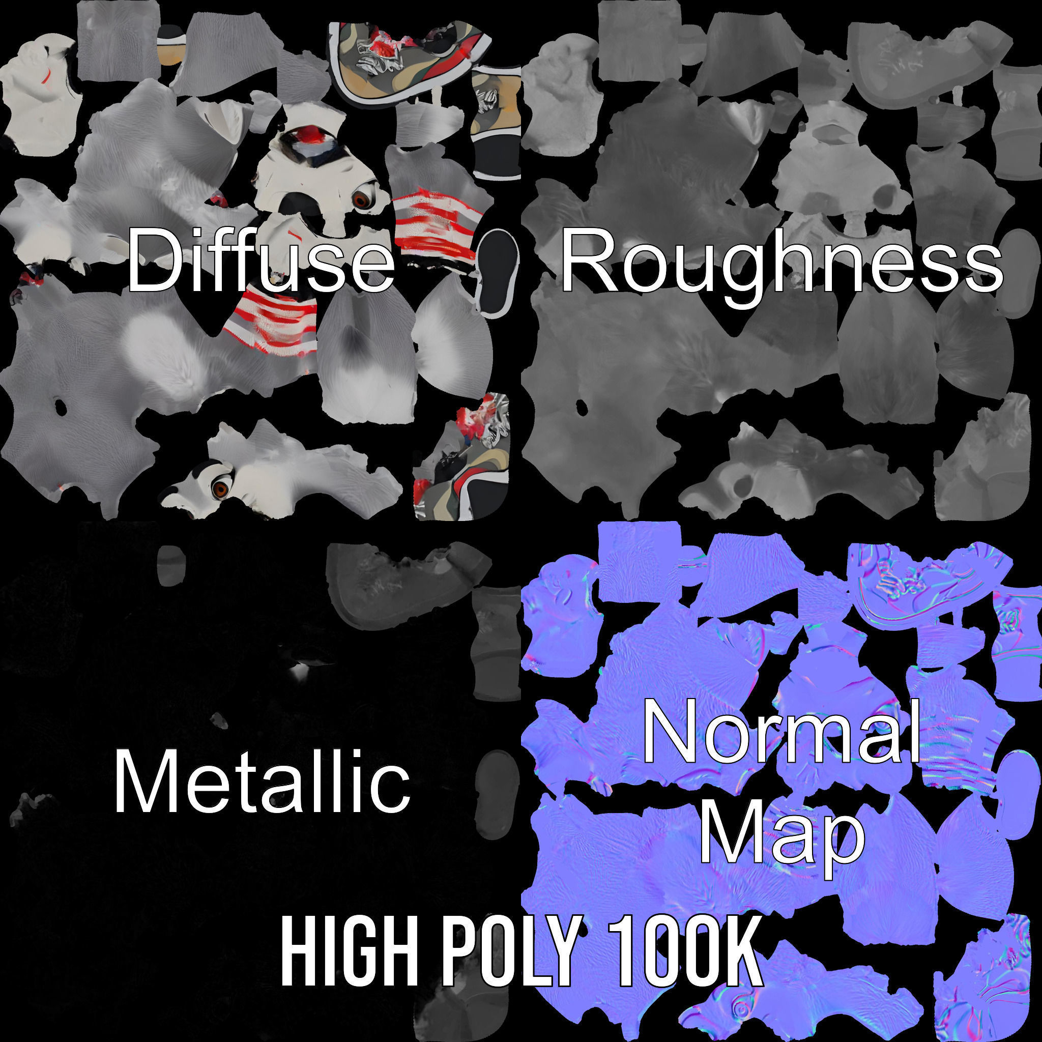 Cheerful Fluffy Wolf Character Model  Rigged and Animated Low-poly 3D model_4