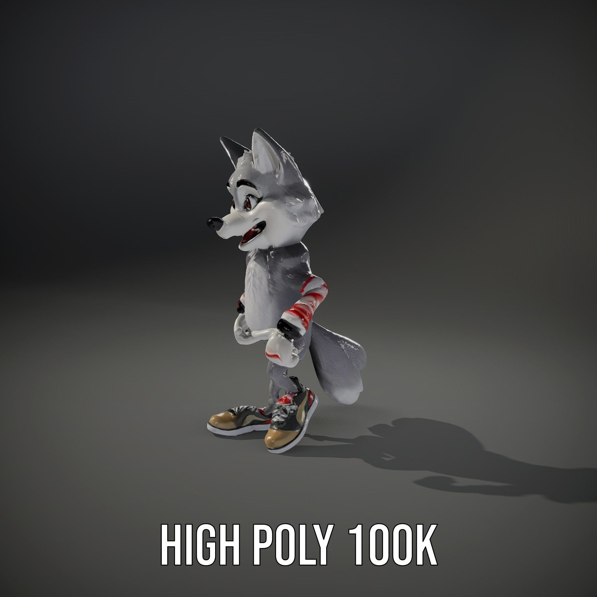 Cheerful Fluffy Wolf Character Model  Rigged and Animated Low-poly 3D model_18