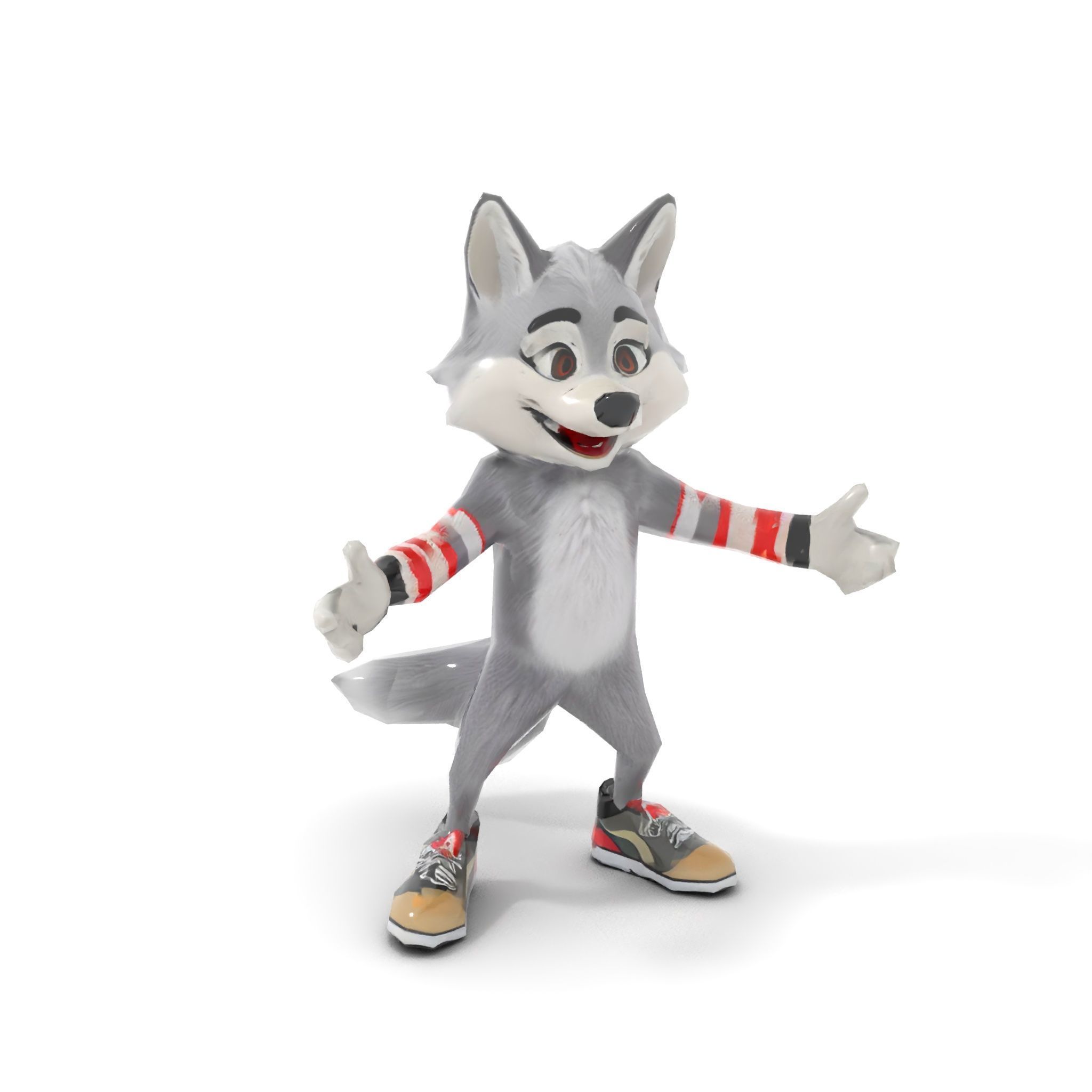 Cheerful Fluffy Wolf Character Model  Rigged and Animated Low-poly 3D model_9
