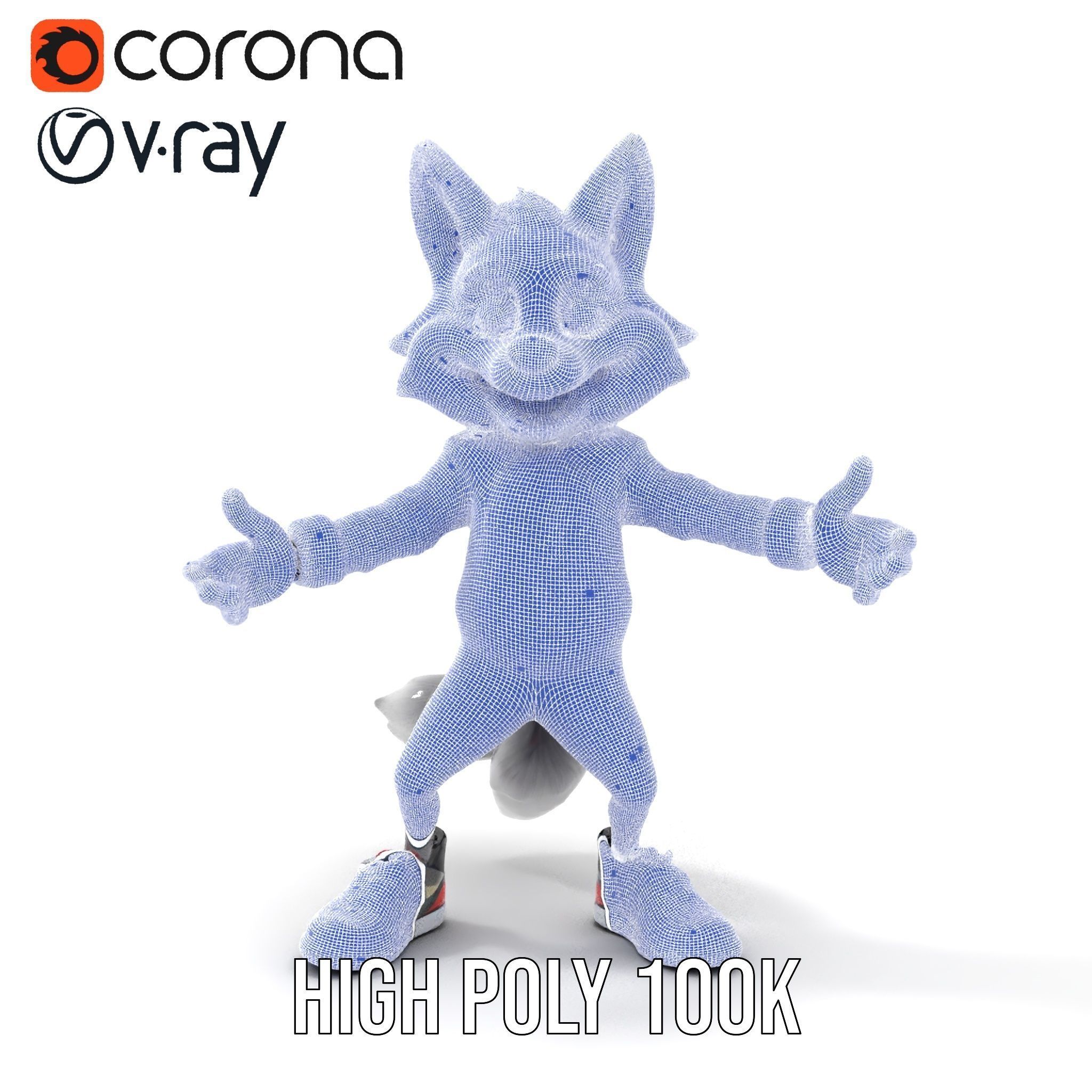 Cheerful Fluffy Wolf Character Model  Rigged and Animated Low-poly 3D model_36
