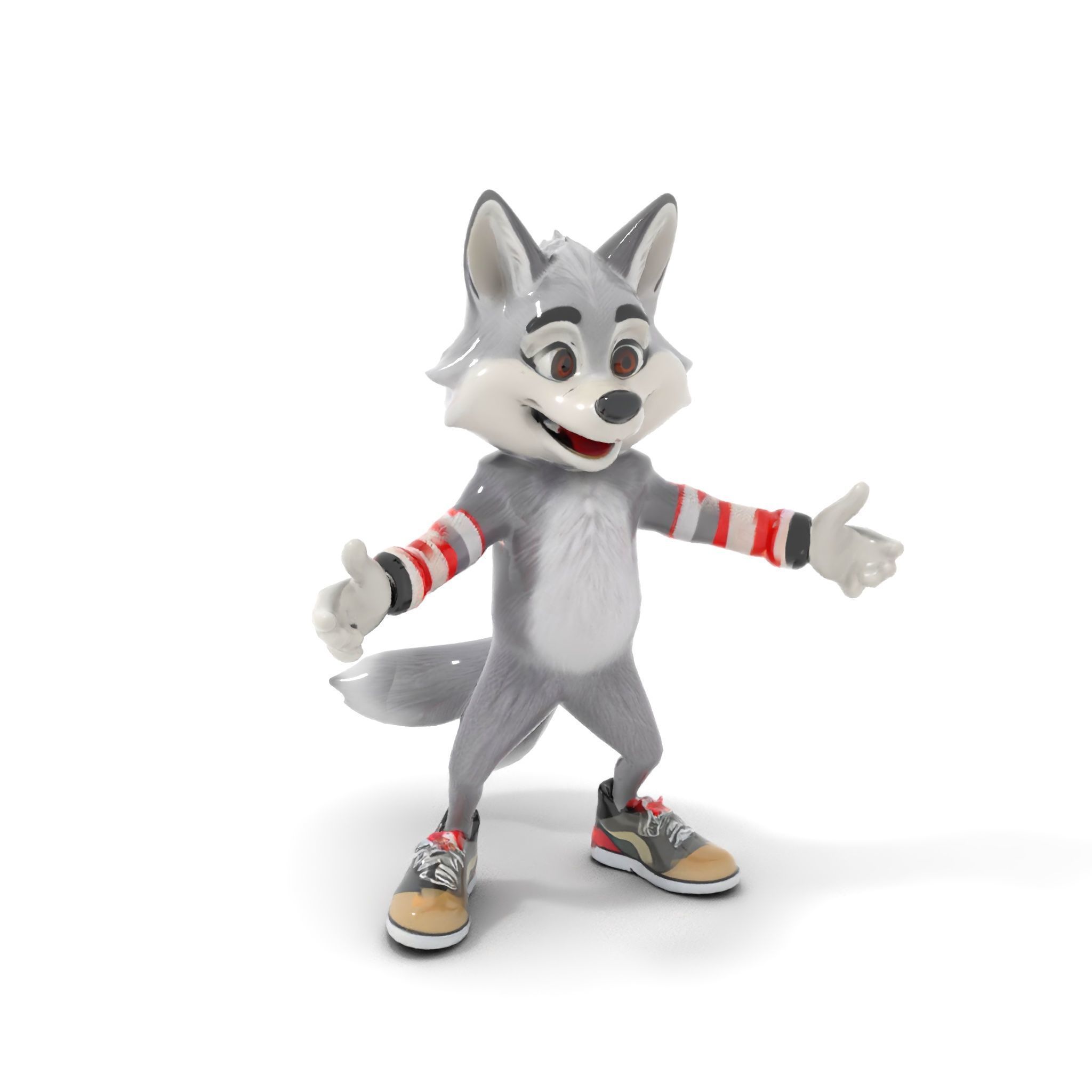 Cheerful Fluffy Wolf Character Model  Rigged and Animated Low-poly 3D model_14