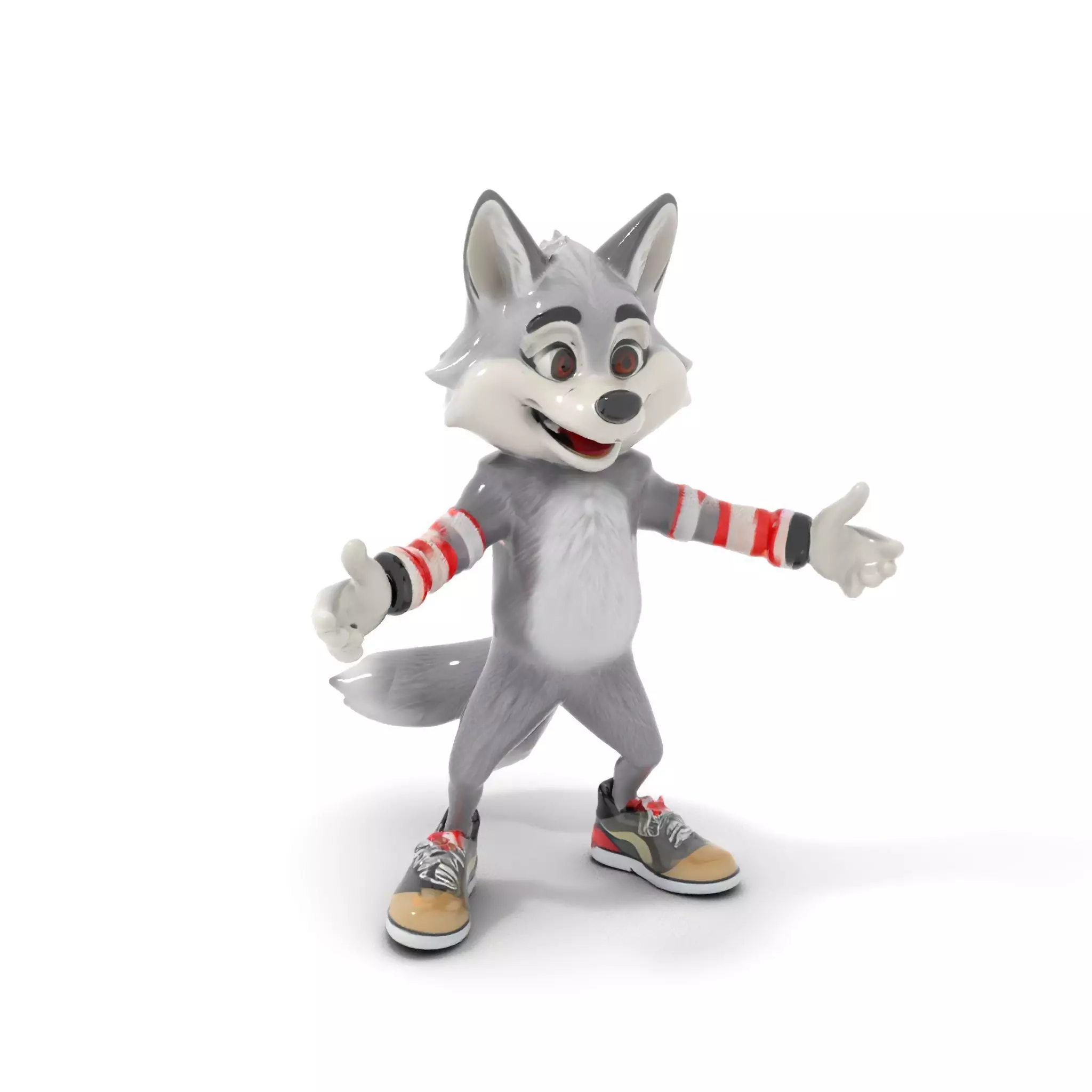 Cheerful Fluffy Wolf Character Model  Rigged and Animated Low-poly 3D model_0