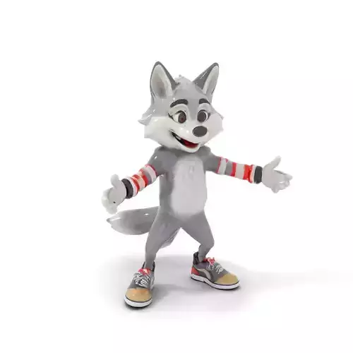 Cheerful Fluffy Wolf Character Model  Rigged and Animated Low-poly 3D model