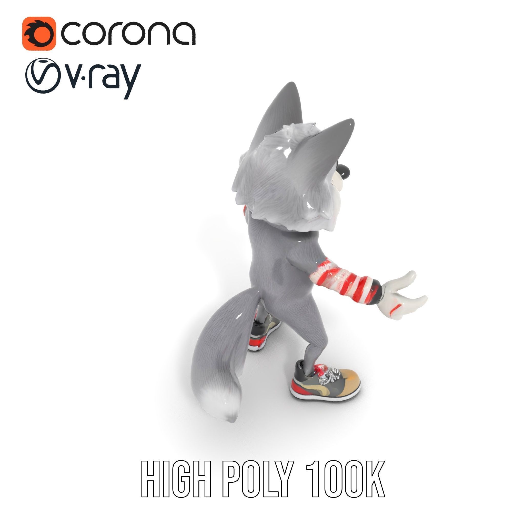 Cheerful Fluffy Wolf Character Model  Rigged and Animated Low-poly 3D model_21