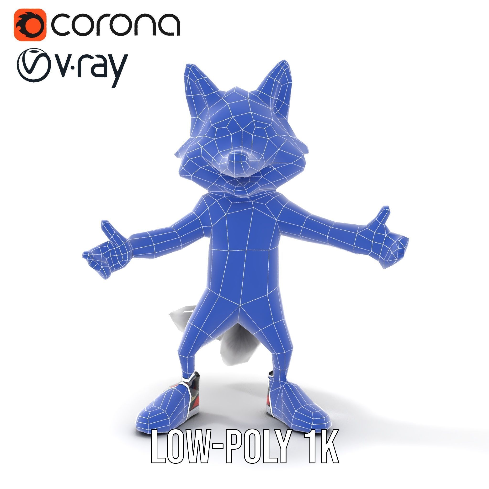 Cheerful Fluffy Wolf Character Model  Rigged and Animated Low-poly 3D model_31