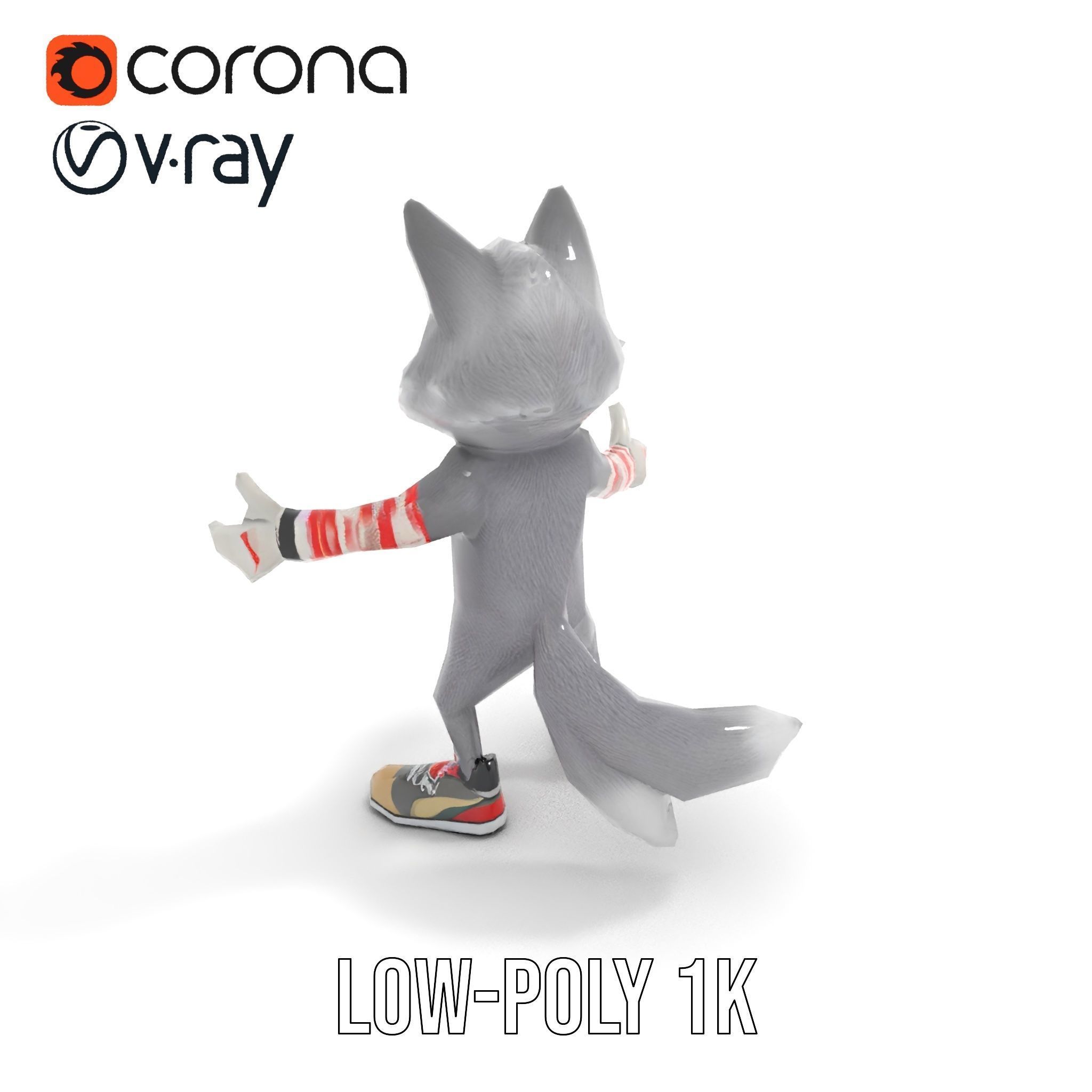Cheerful Fluffy Wolf Character Model  Rigged and Animated Low-poly 3D model_12