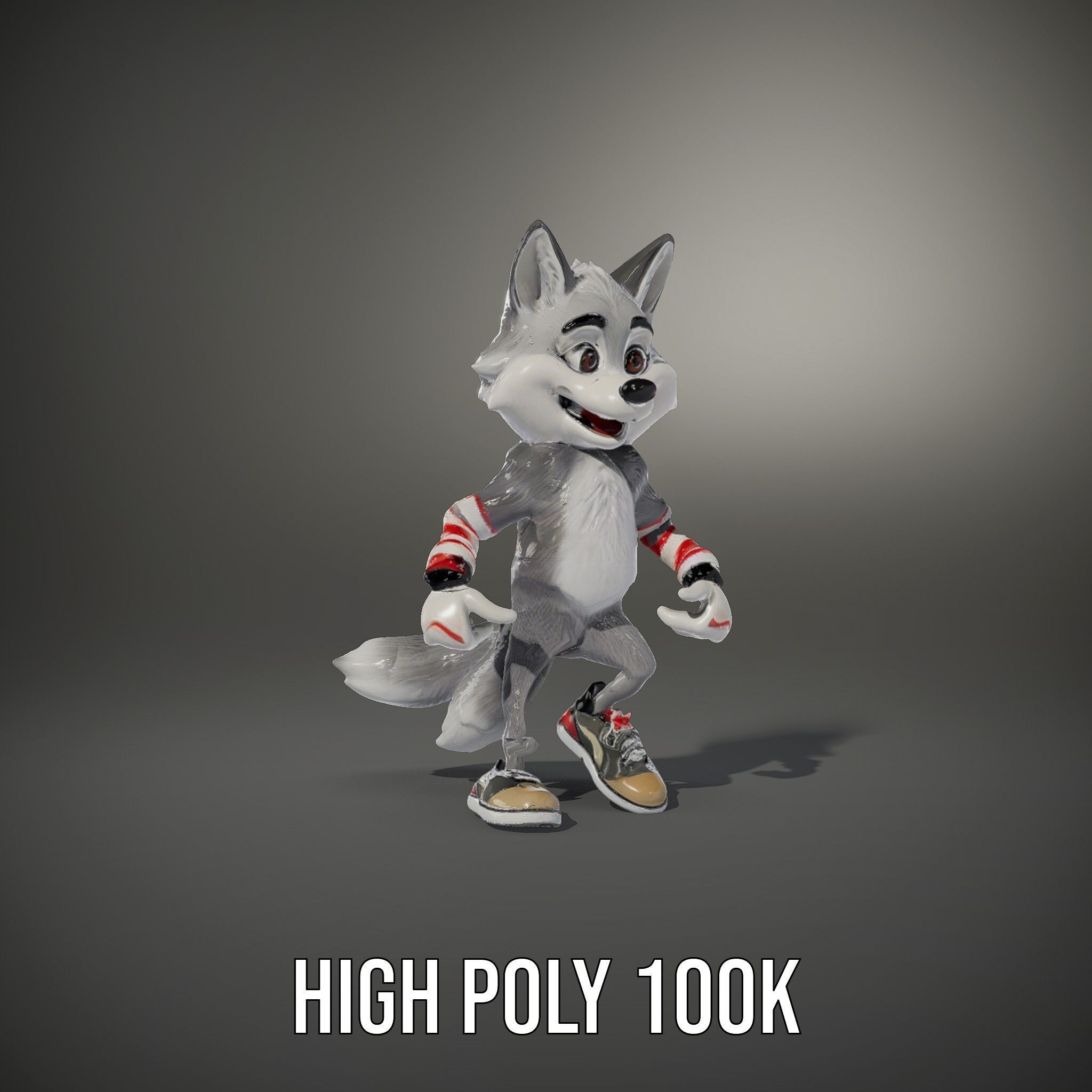 Cheerful Fluffy Wolf Character Model  Rigged and Animated Low-poly 3D model_24