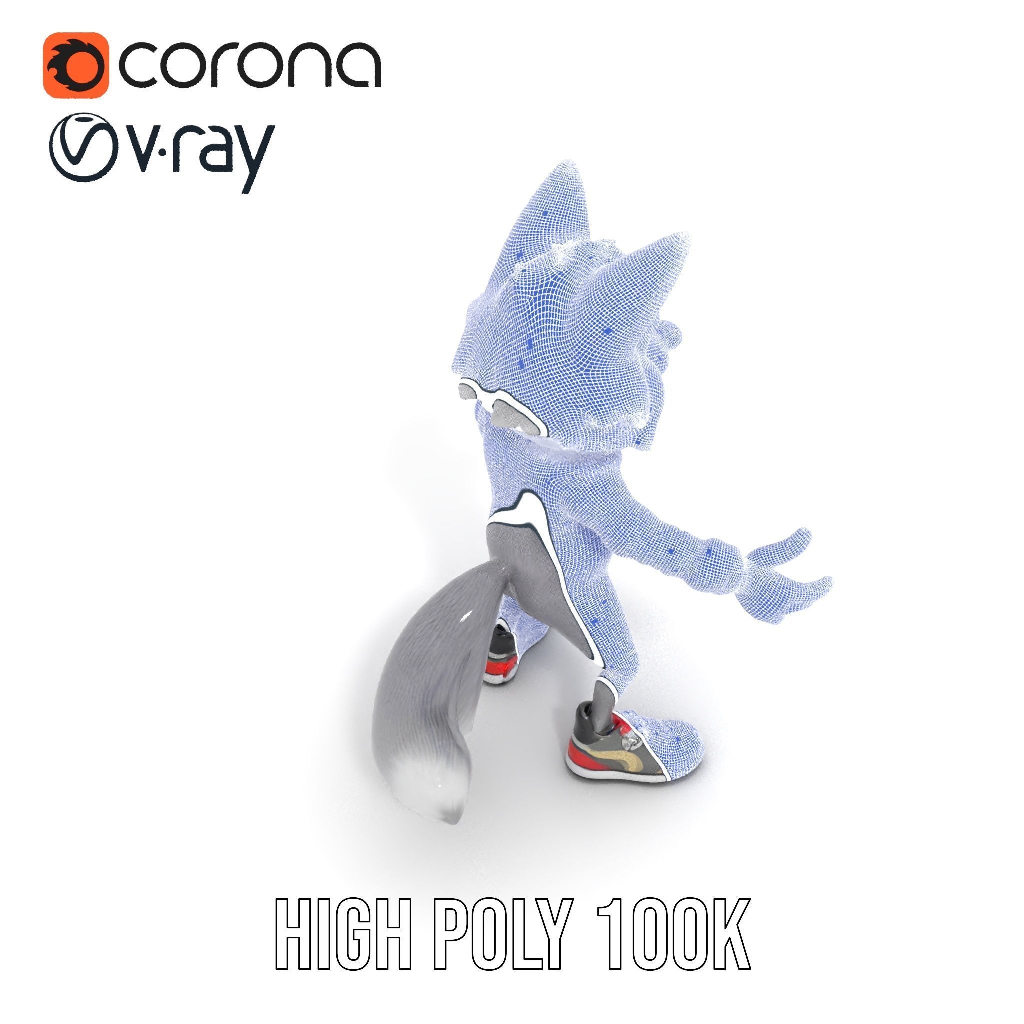 Cheerful Fluffy Wolf Character Model  Rigged and Animated Low-poly 3D model_34