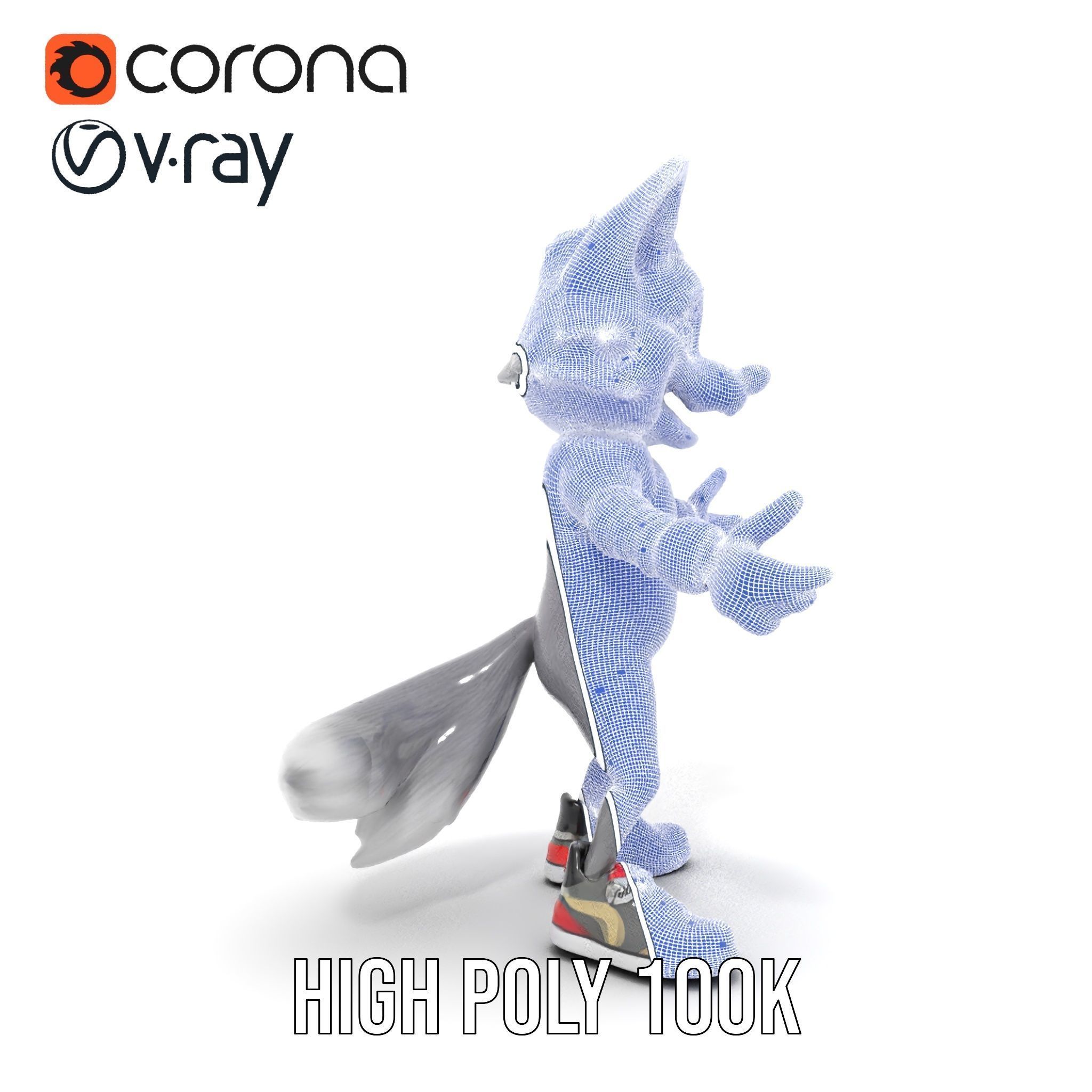 Cheerful Fluffy Wolf Character Model  Rigged and Animated Low-poly 3D model_37