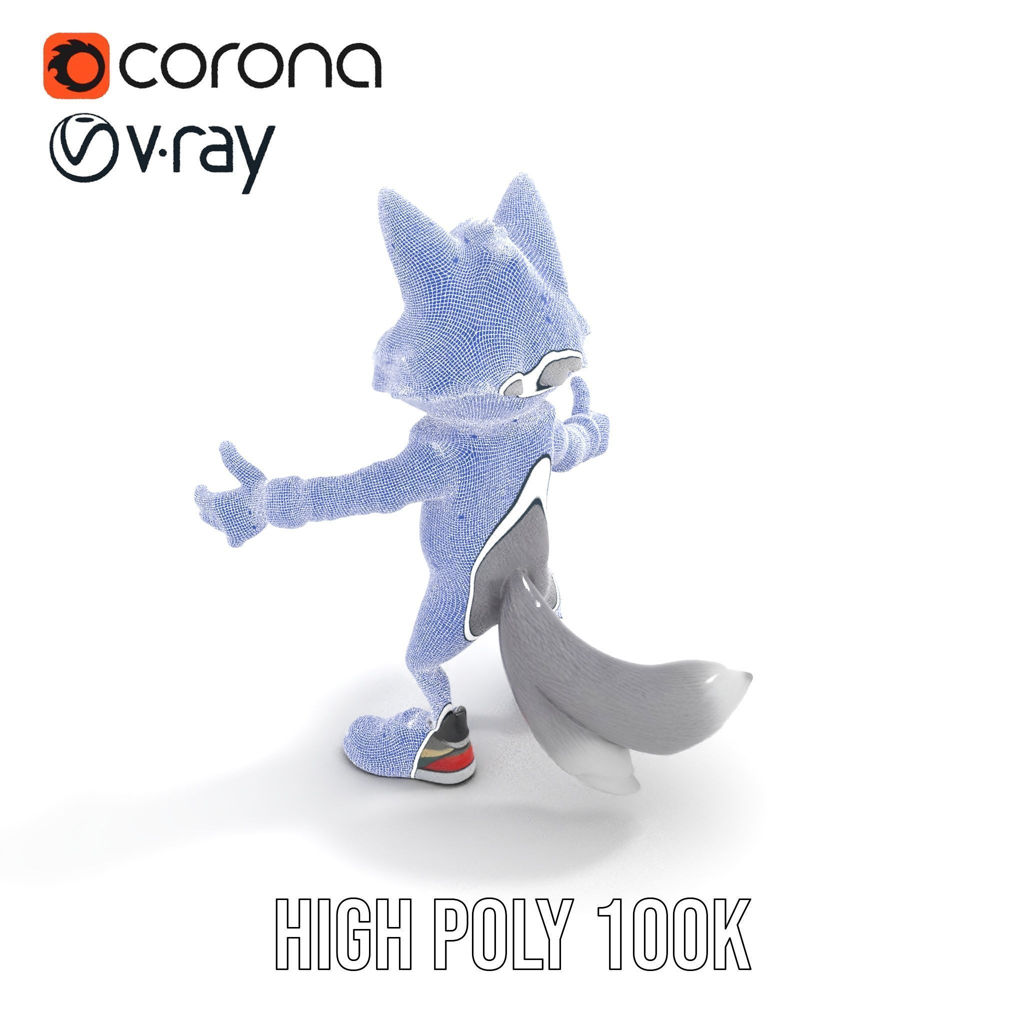 Cheerful Fluffy Wolf Character Model  Rigged and Animated Low-poly 3D model_32