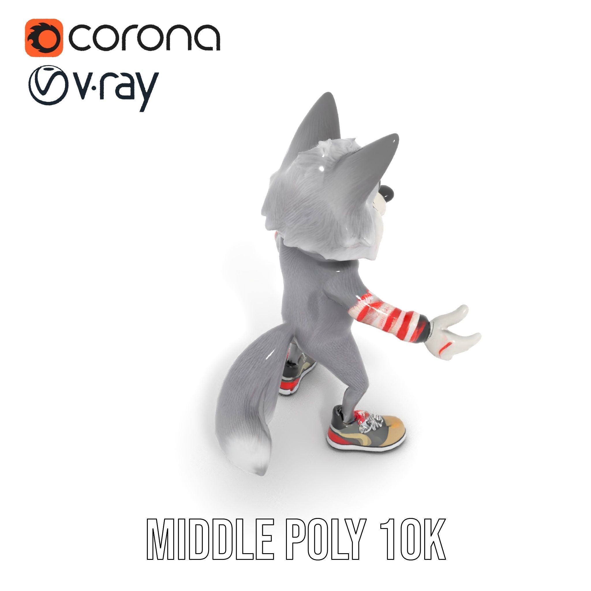 Cheerful Fluffy Wolf Character Model  Rigged and Animated Low-poly 3D model_16