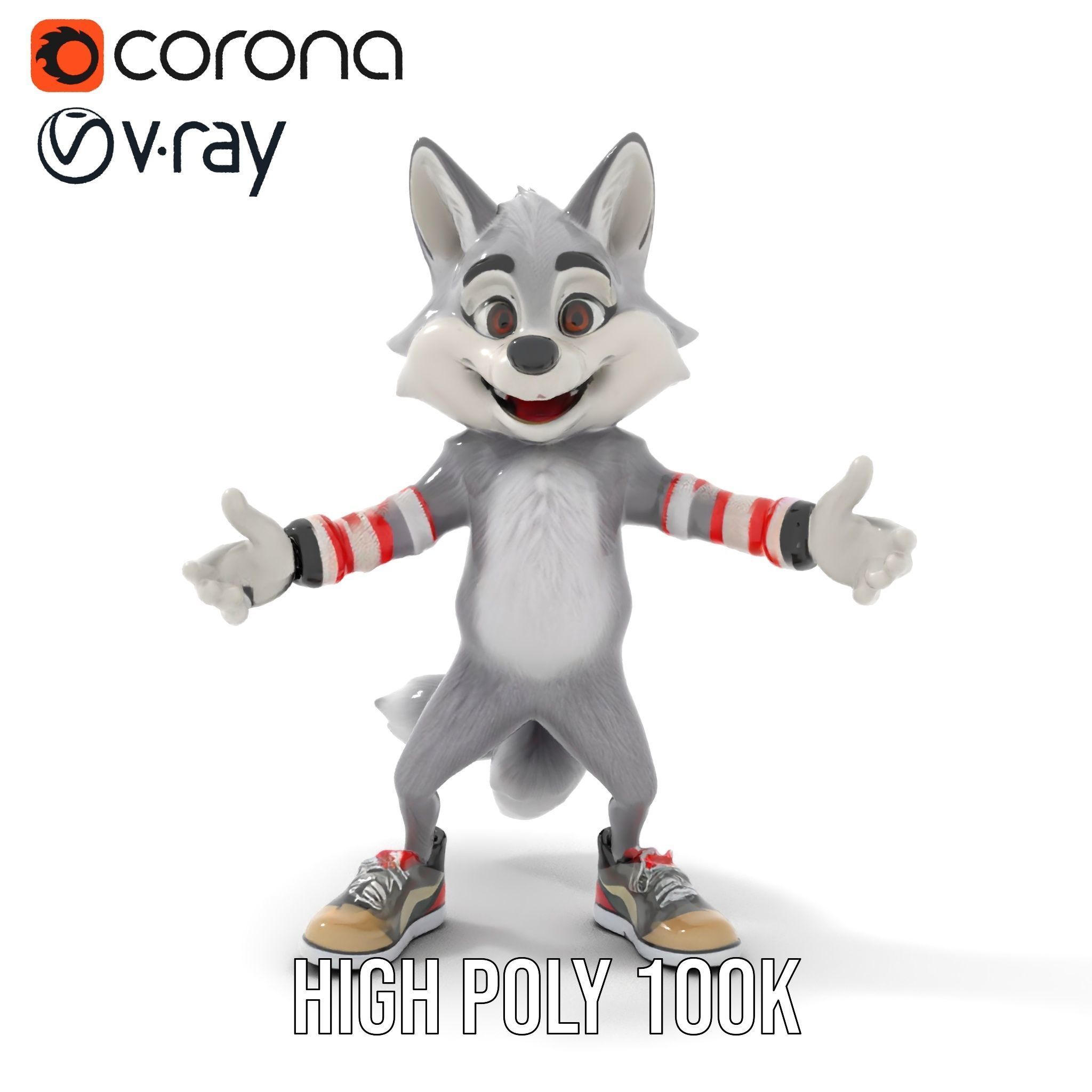 Cheerful Fluffy Wolf Character Model  Rigged and Animated Low-poly 3D model_13