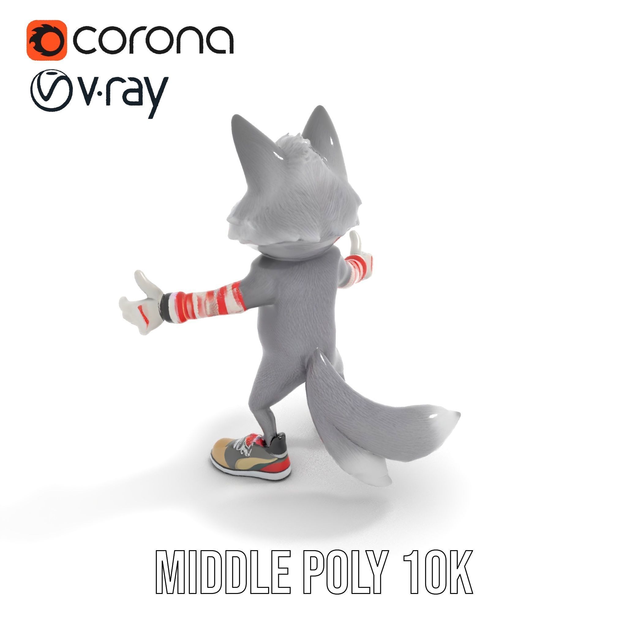 Cheerful Fluffy Wolf Character Model  Rigged and Animated Low-poly 3D model_11