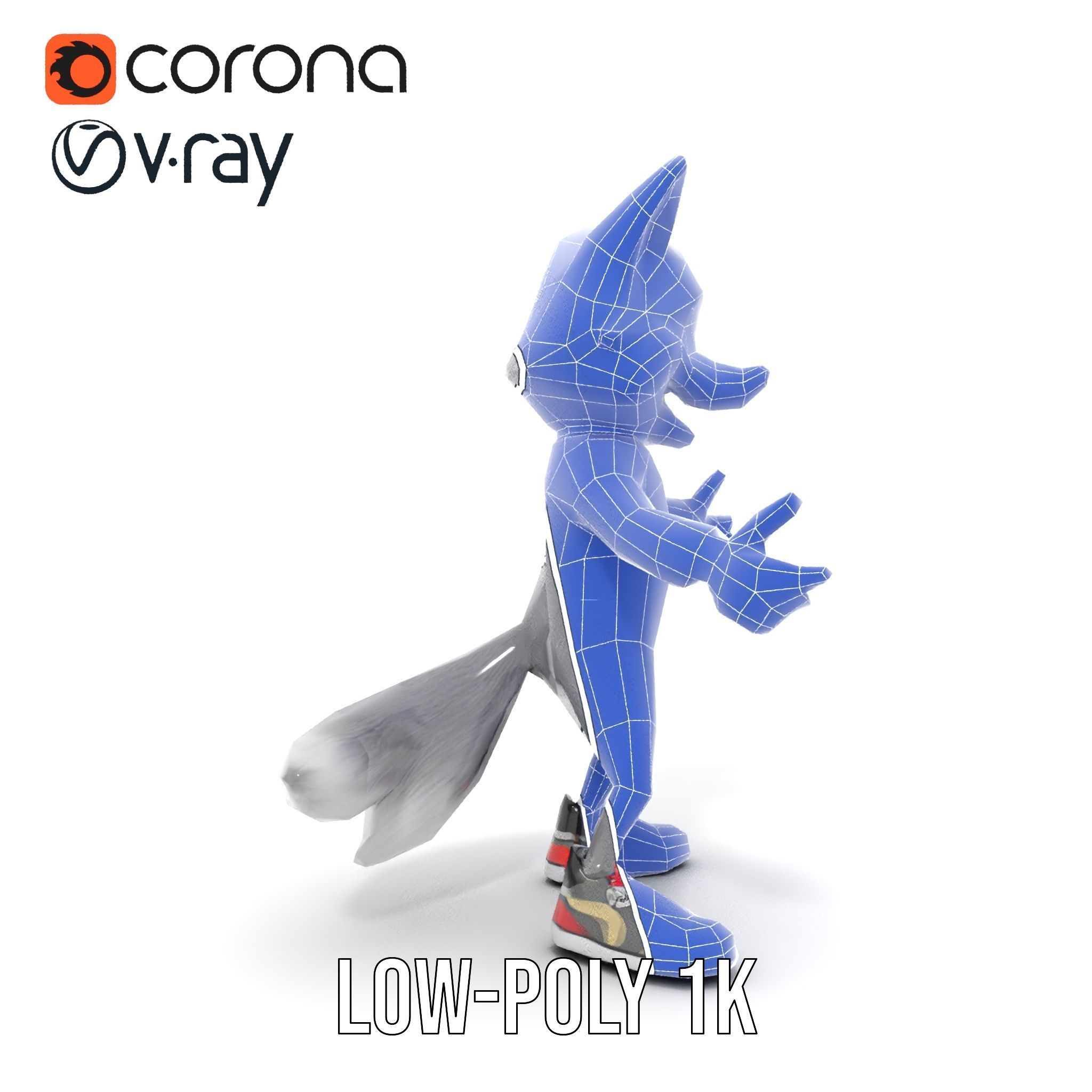 Cheerful Fluffy Wolf Character Model  Rigged and Animated Low-poly 3D model_15