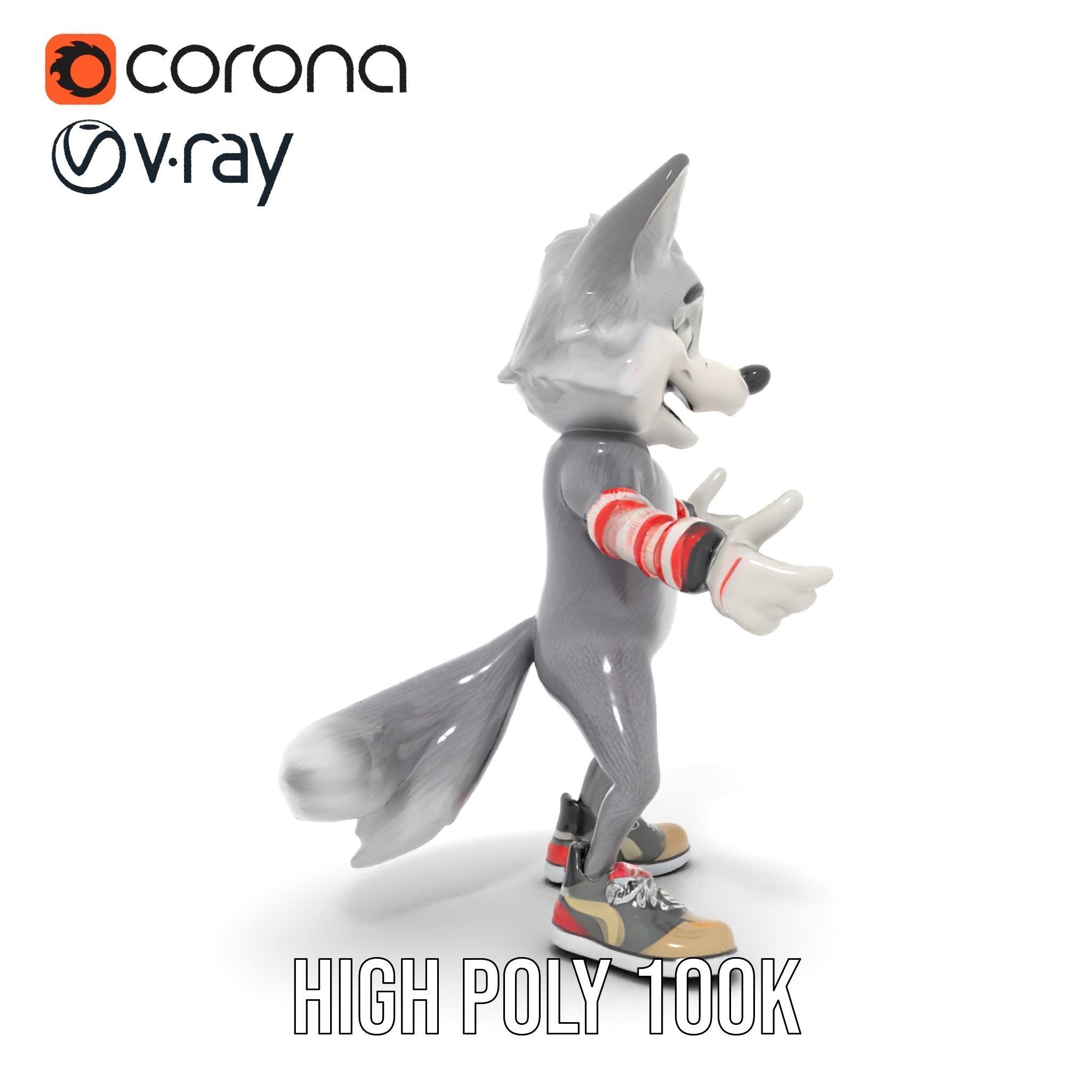 Cheerful Fluffy Wolf Character Model  Rigged and Animated Low-poly 3D model_27