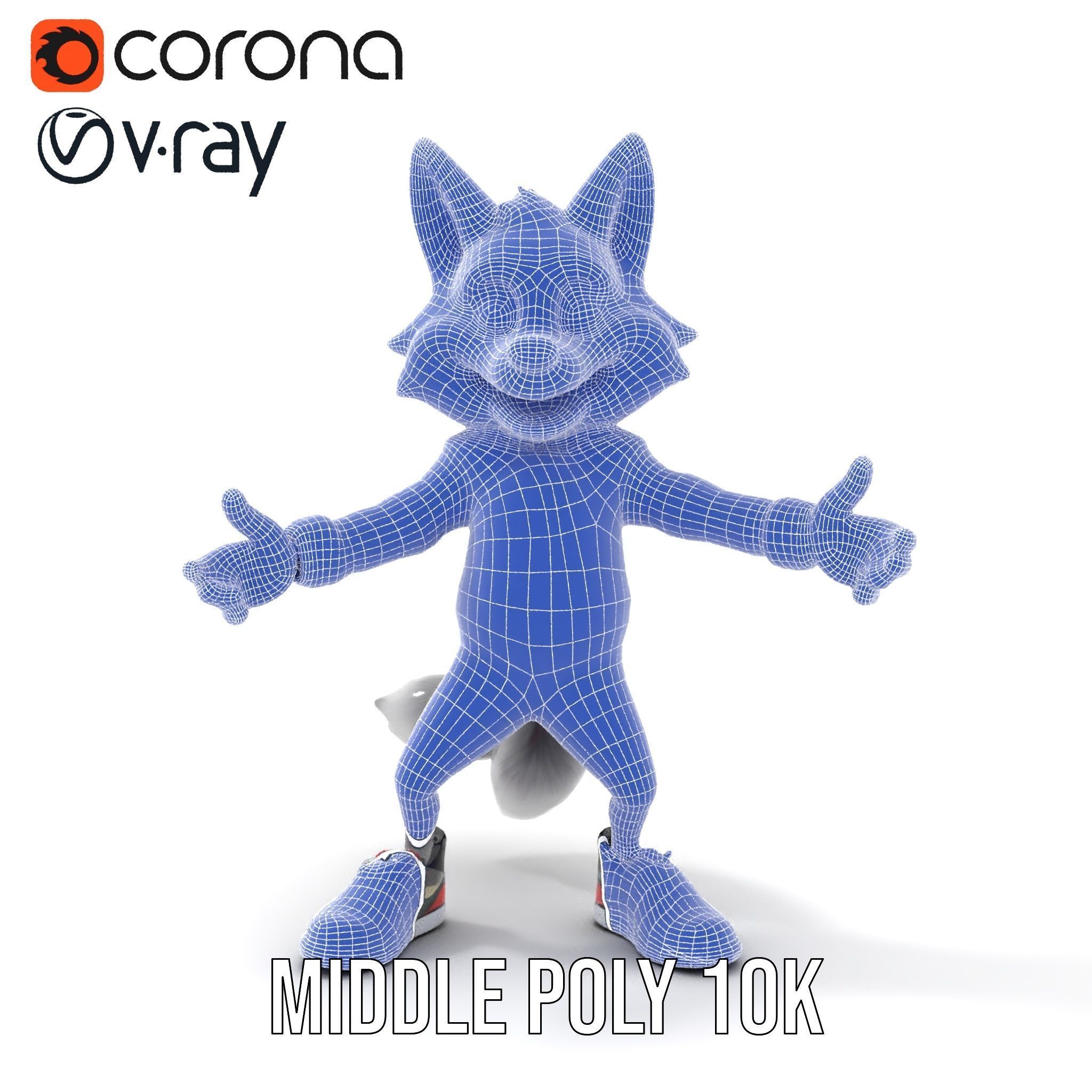 Cheerful Fluffy Wolf Character Model  Rigged and Animated Low-poly 3D model_33