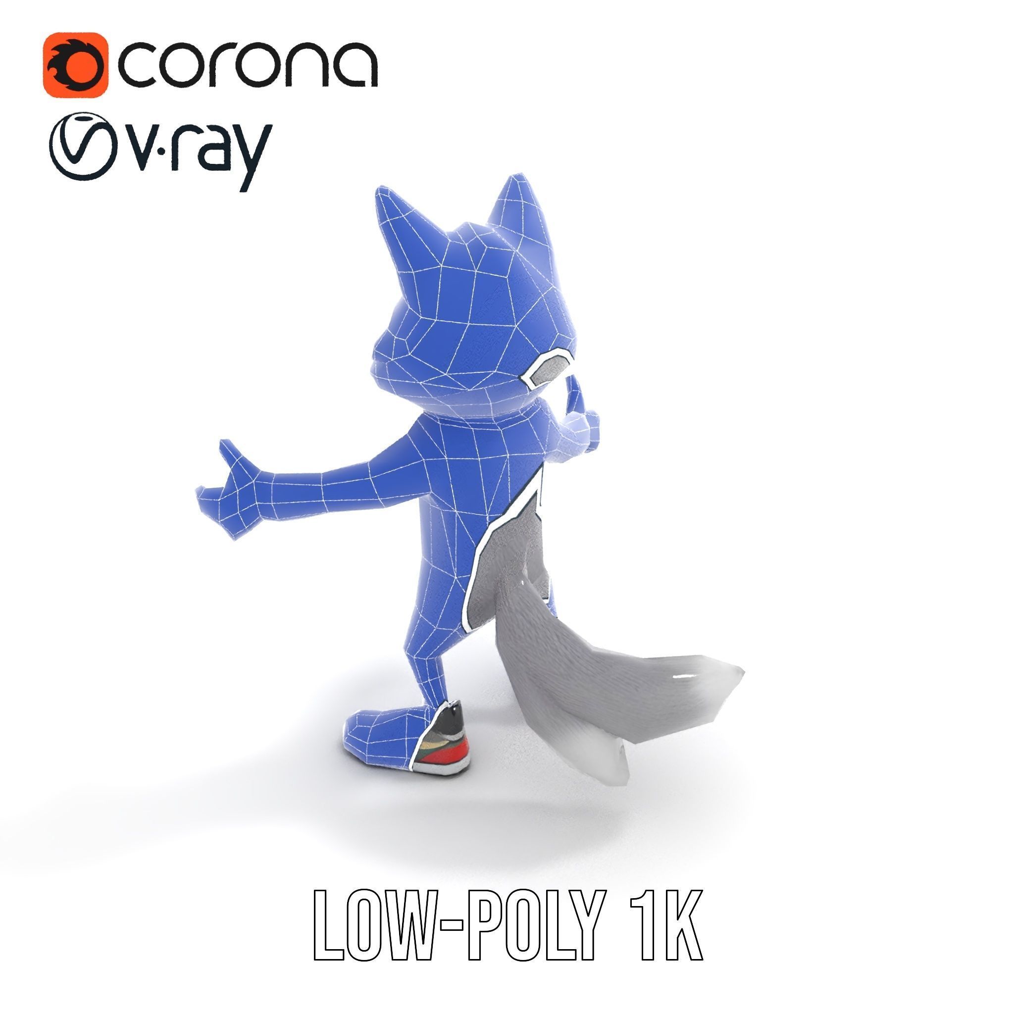Cheerful Fluffy Wolf Character Model  Rigged and Animated Low-poly 3D model_29