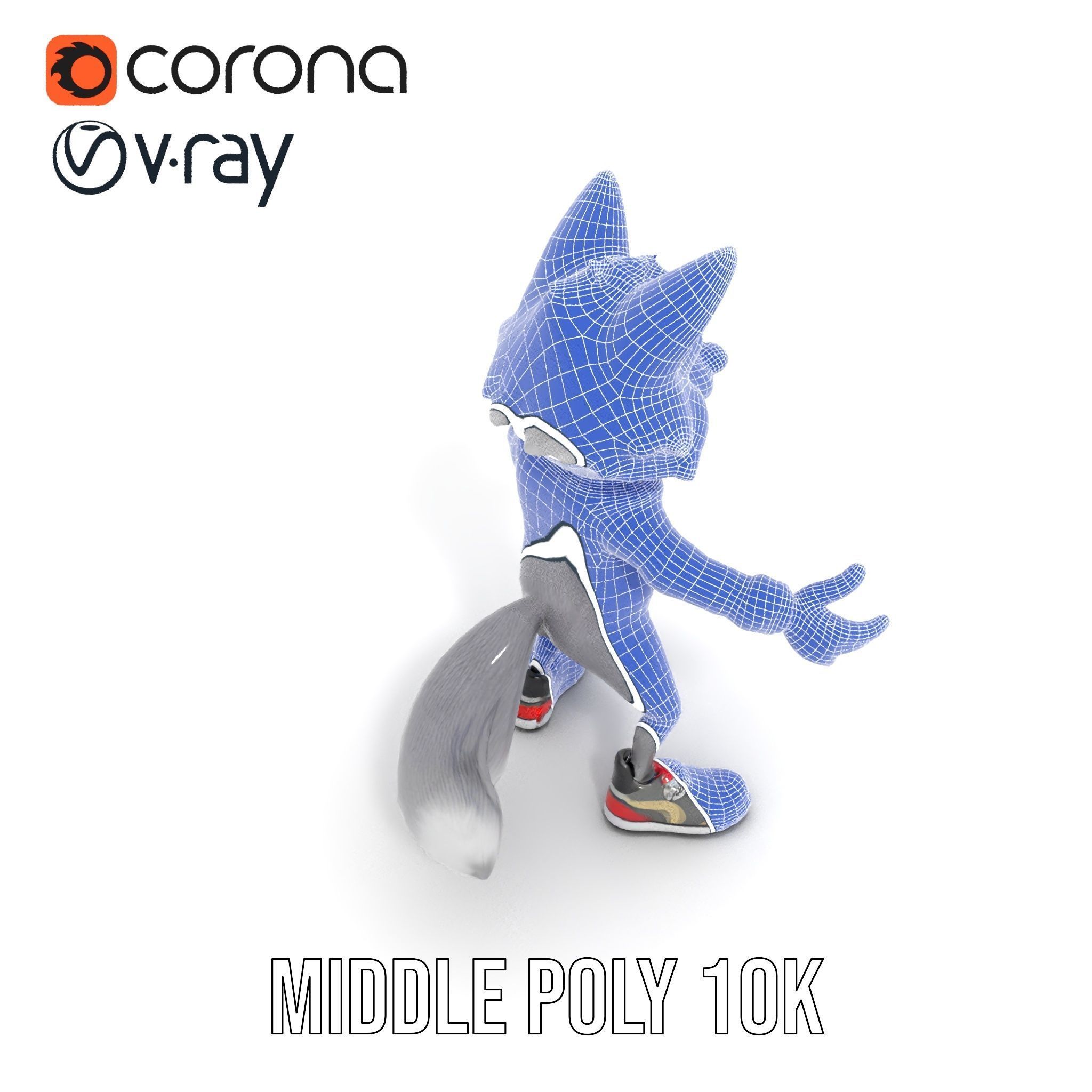 Cheerful Fluffy Wolf Character Model  Rigged and Animated Low-poly 3D model_30