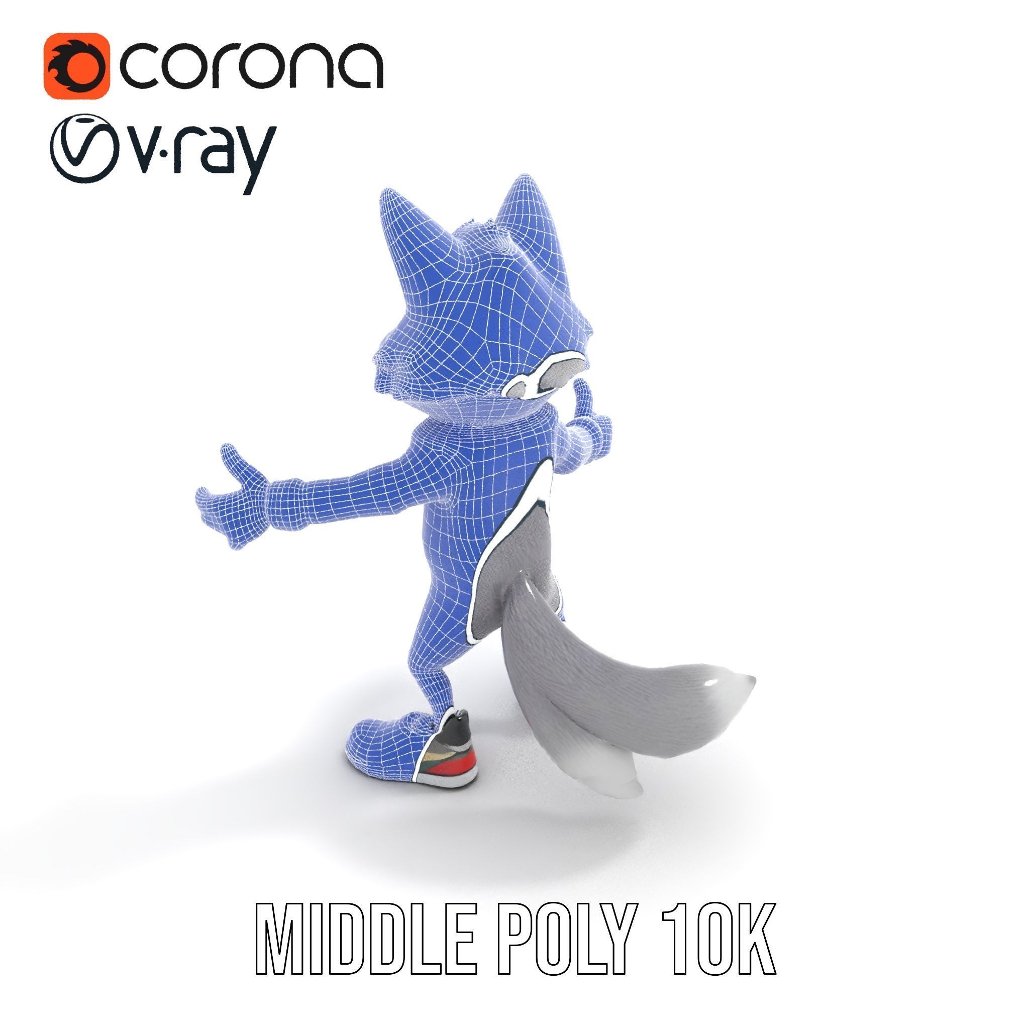 Cheerful Fluffy Wolf Character Model  Rigged and Animated Low-poly 3D model_35