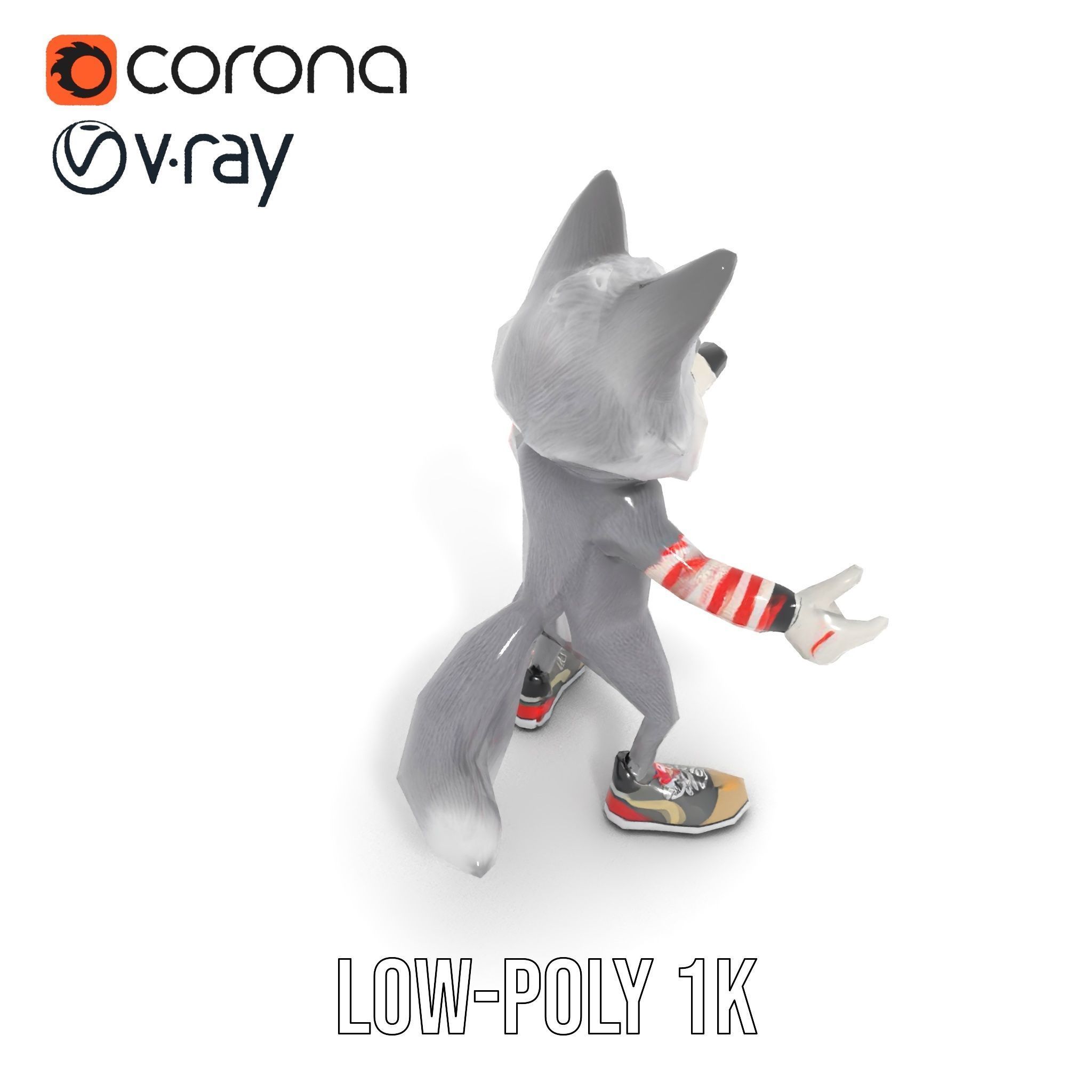Cheerful Fluffy Wolf Character Model  Rigged and Animated Low-poly 3D model_23