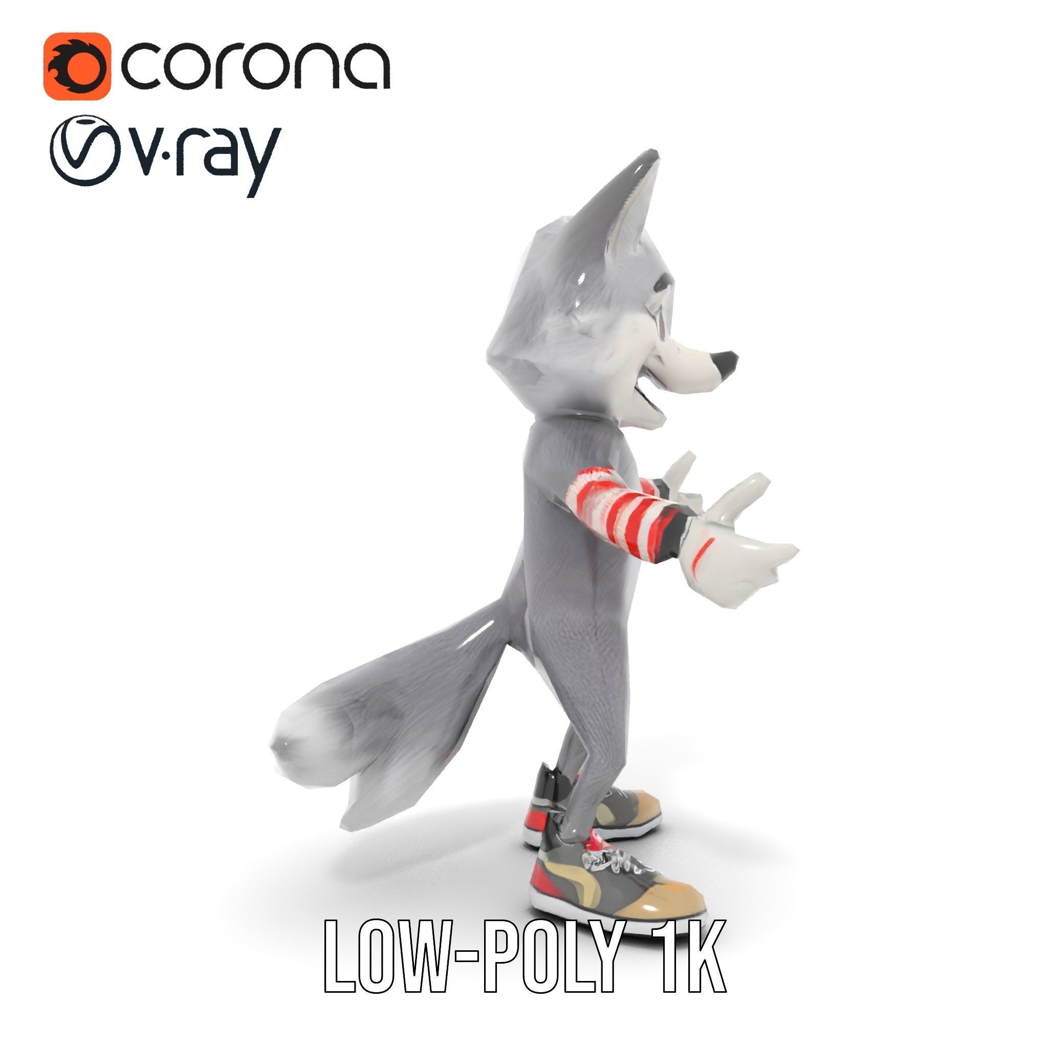 Cheerful Fluffy Wolf Character Model  Rigged and Animated Low-poly 3D model_20