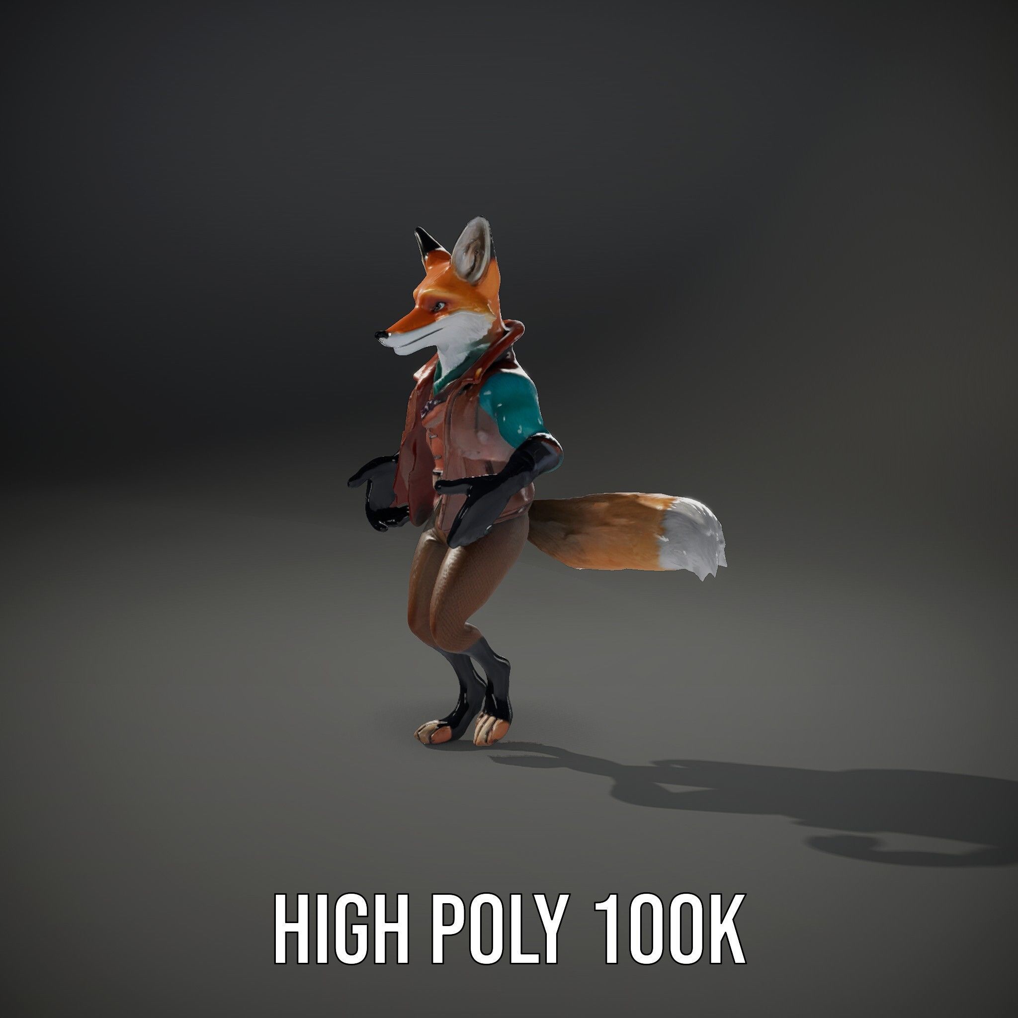 Anthropomorphic Fox Character Rigged and Animated with PBR Te... Low-poly 3D model_26