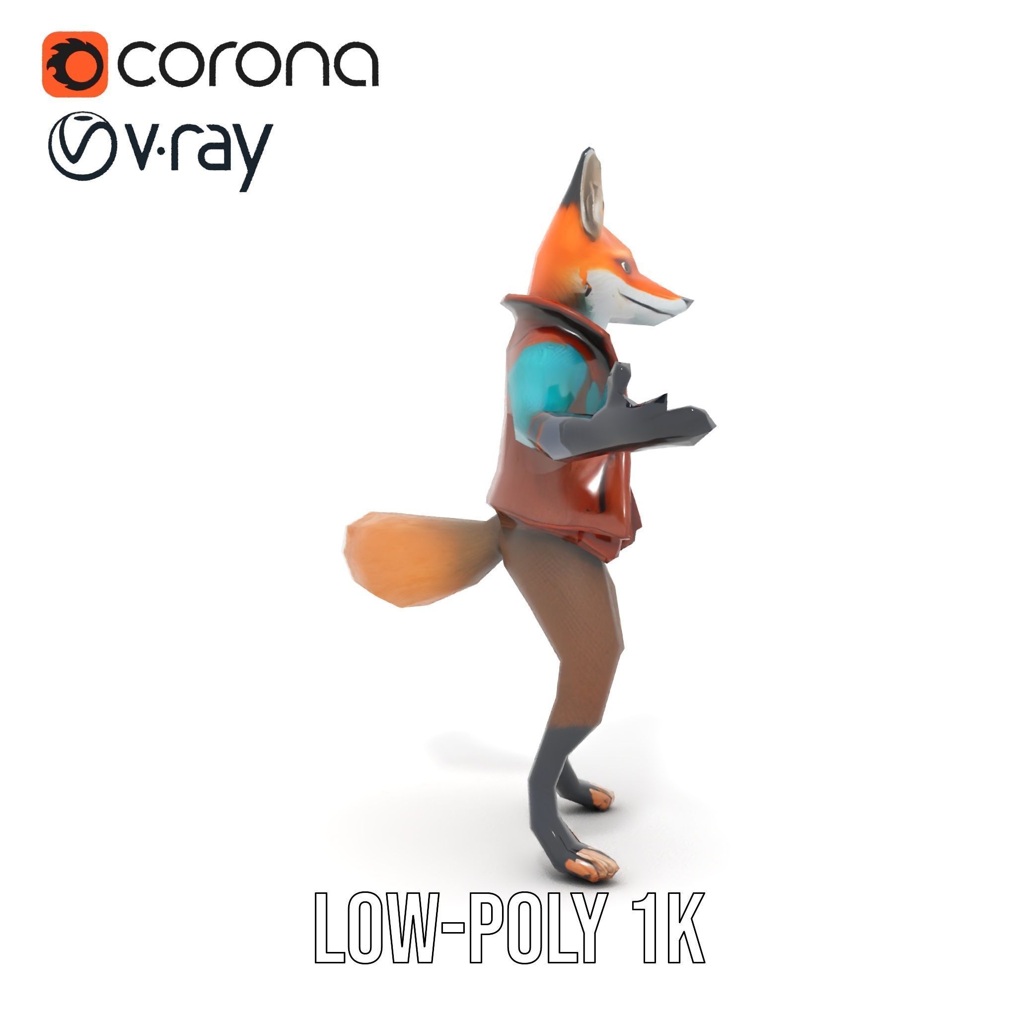 Anthropomorphic Fox Character Rigged and Animated with PBR Te... Low-poly 3D model_12