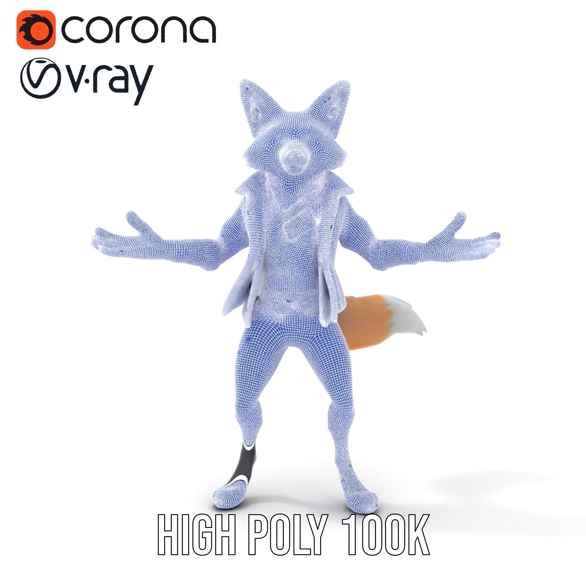 Anthropomorphic Fox Character Rigged and Animated with PBR Te... Low-poly 3D model_32