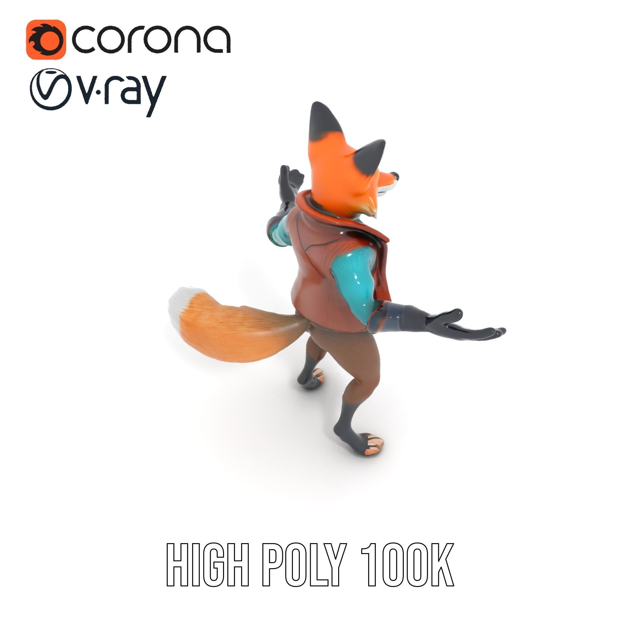Anthropomorphic Fox Character Rigged and Animated with PBR Te... Low-poly 3D model_15
