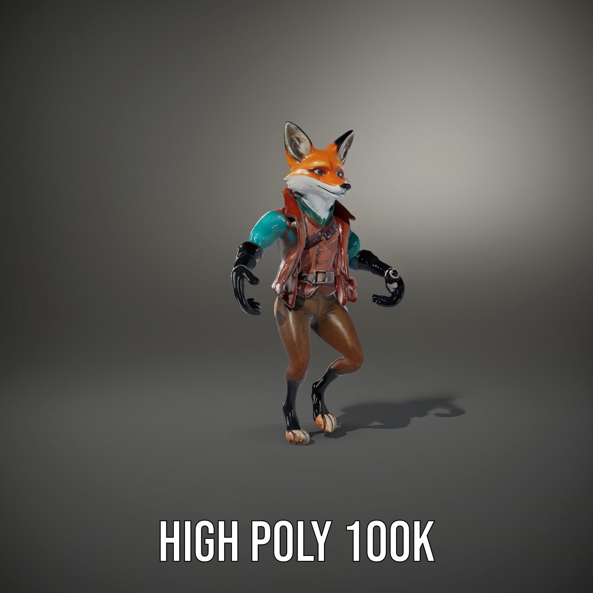 Anthropomorphic Fox Character Rigged and Animated with PBR Te... Low-poly 3D model_23