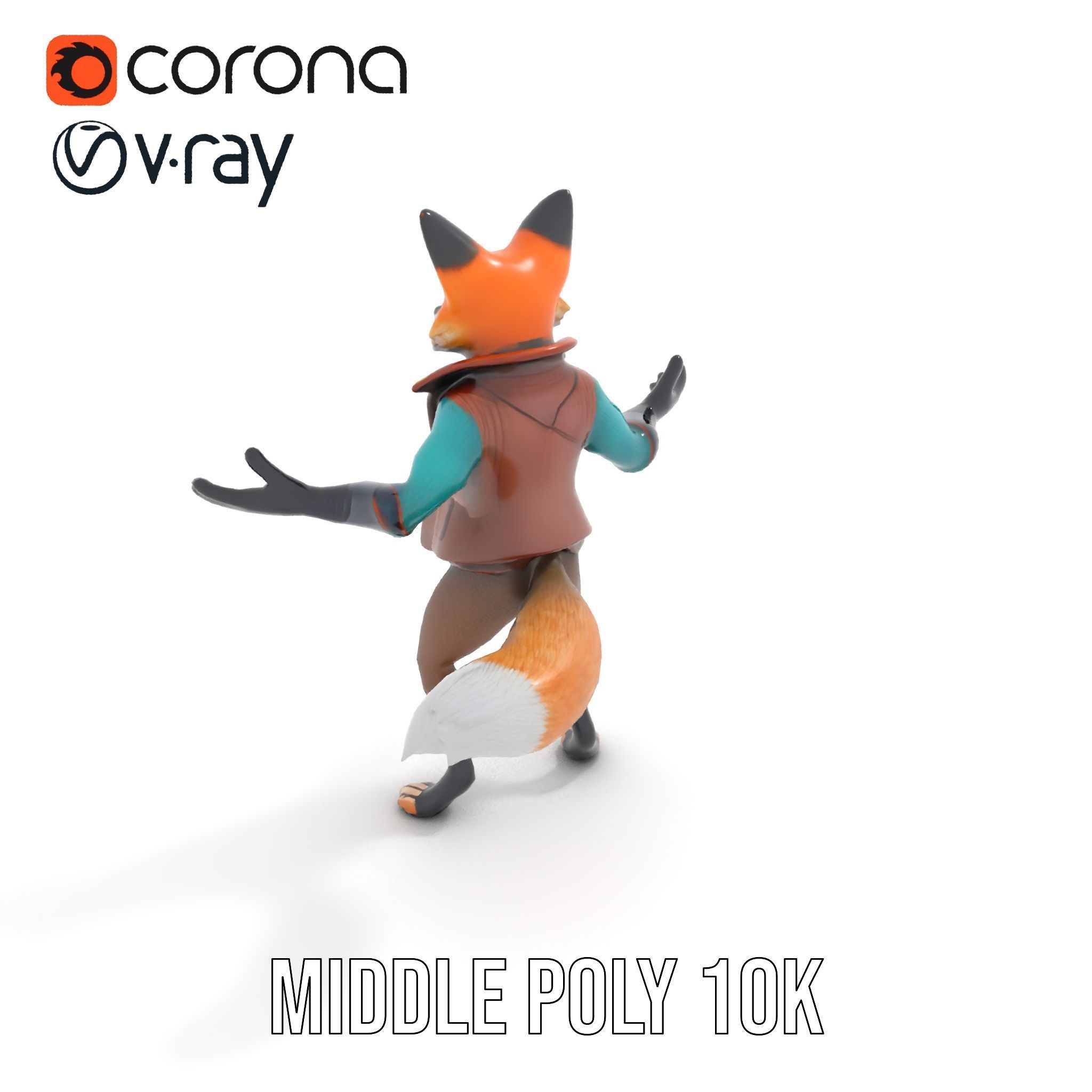 Anthropomorphic Fox Character Rigged and Animated with PBR Te... Low-poly 3D model_13
