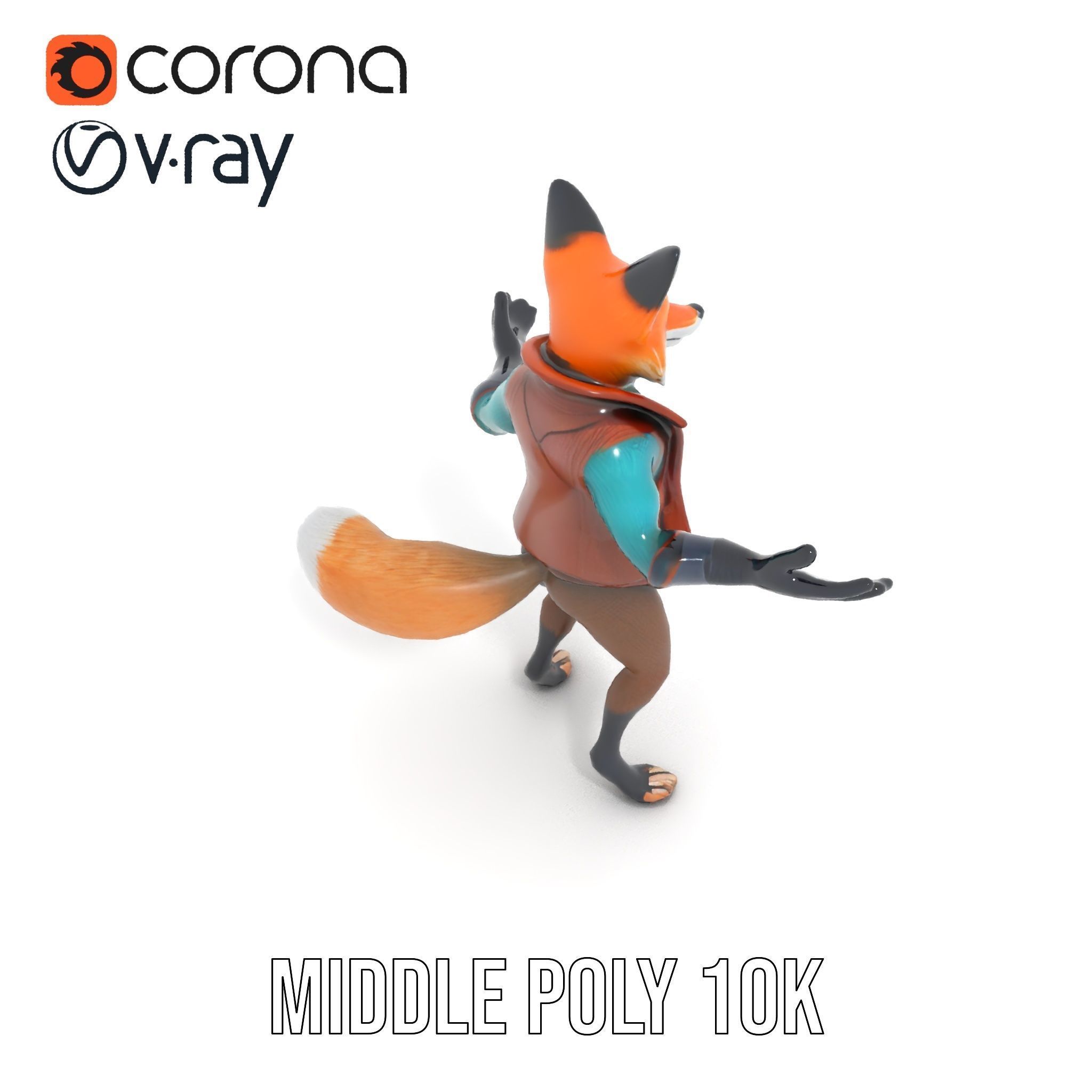 Anthropomorphic Fox Character Rigged and Animated with PBR Te... Low-poly 3D model_11