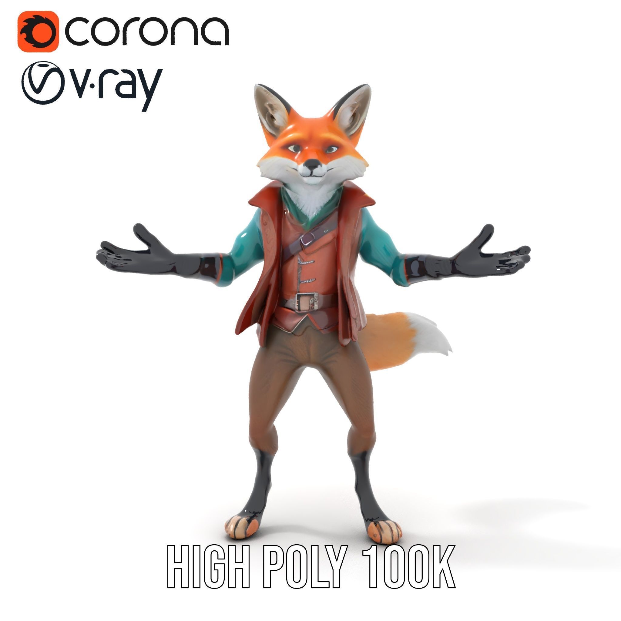 Anthropomorphic Fox Character Rigged and Animated with PBR Te... Low-poly 3D model_18