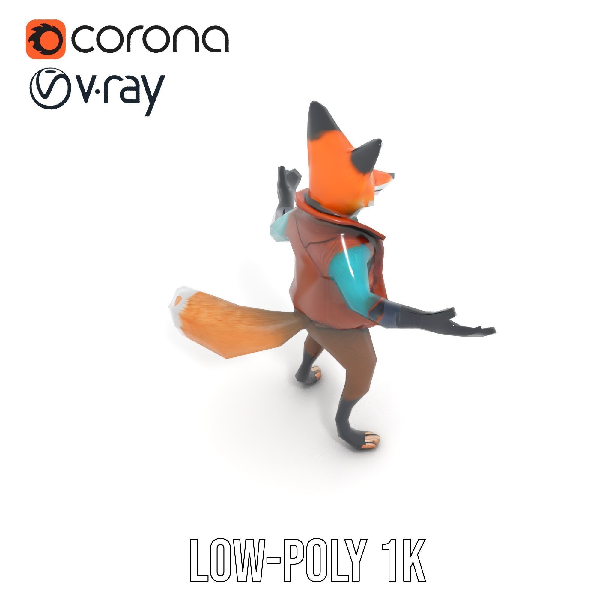 Anthropomorphic Fox Character Rigged and Animated with PBR Te... Low-poly 3D model_14