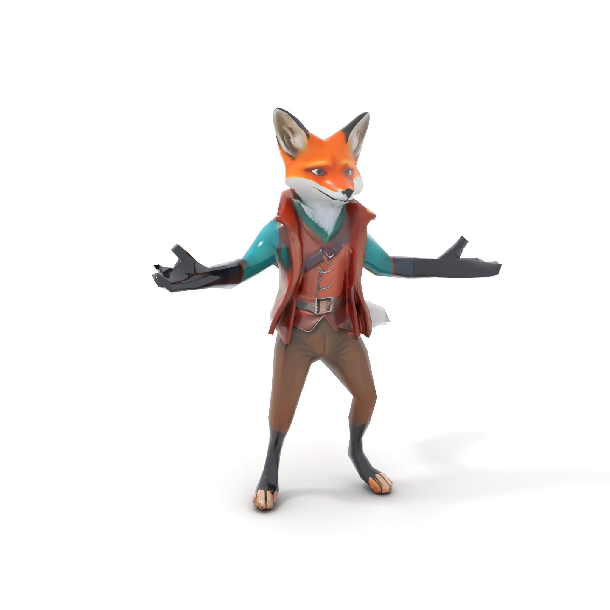 Anthropomorphic Fox Character Rigged and Animated with PBR Te... Low-poly 3D model_25