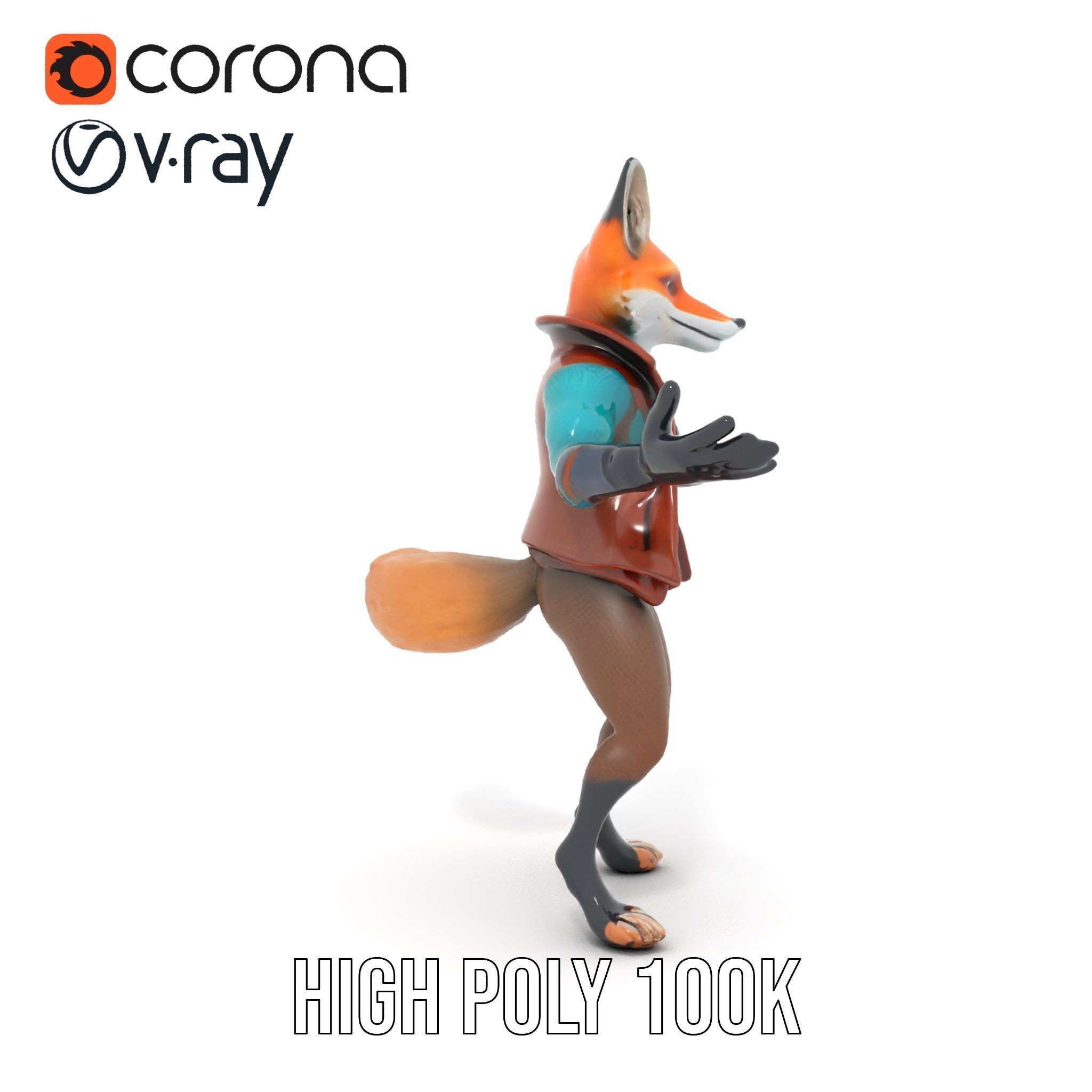 Anthropomorphic Fox Character Rigged and Animated with PBR Te... Low-poly 3D model_29